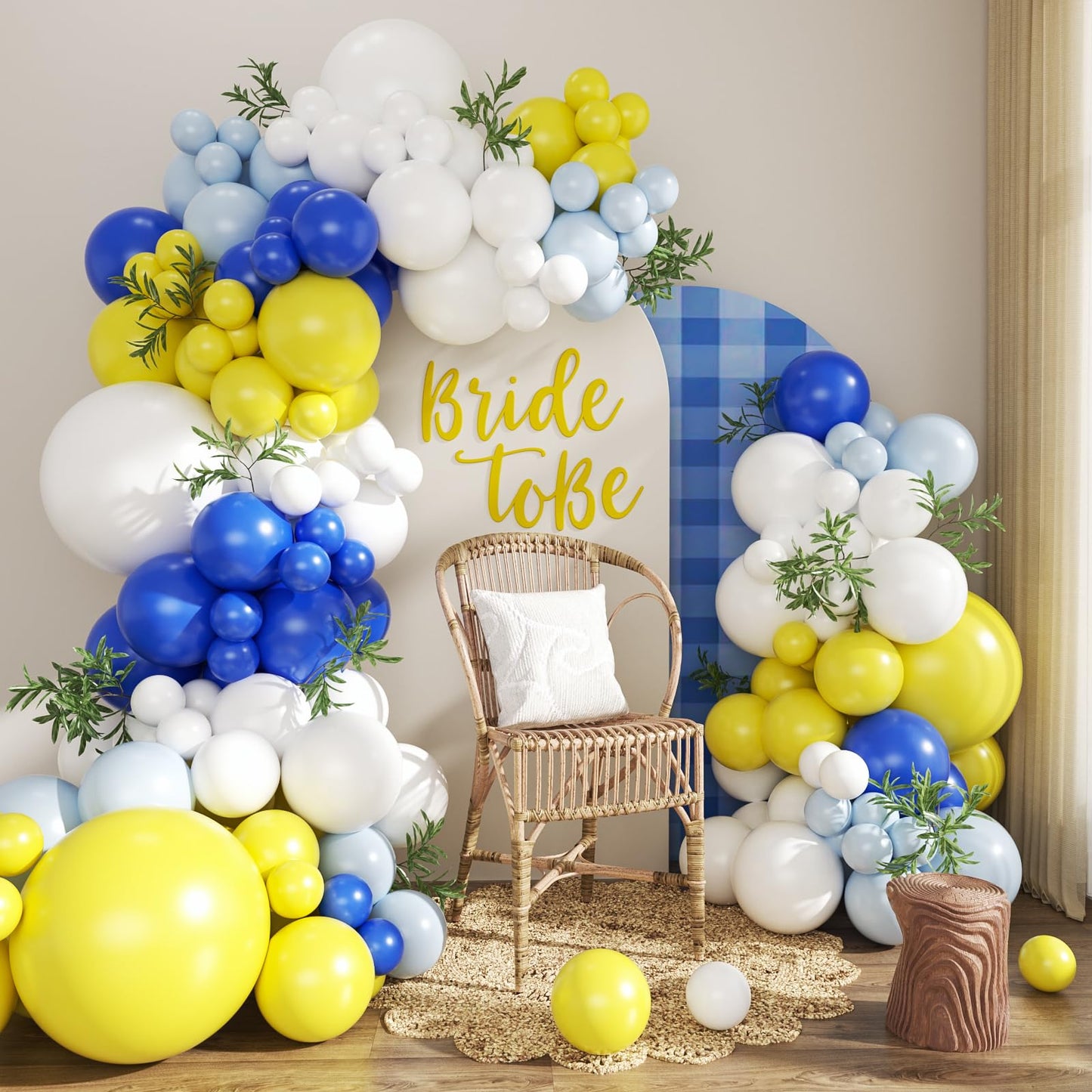 CROSSFINGERS Blue & Yellow Balloon Arch Kit – 124 Pcs for Mediterranean Parties