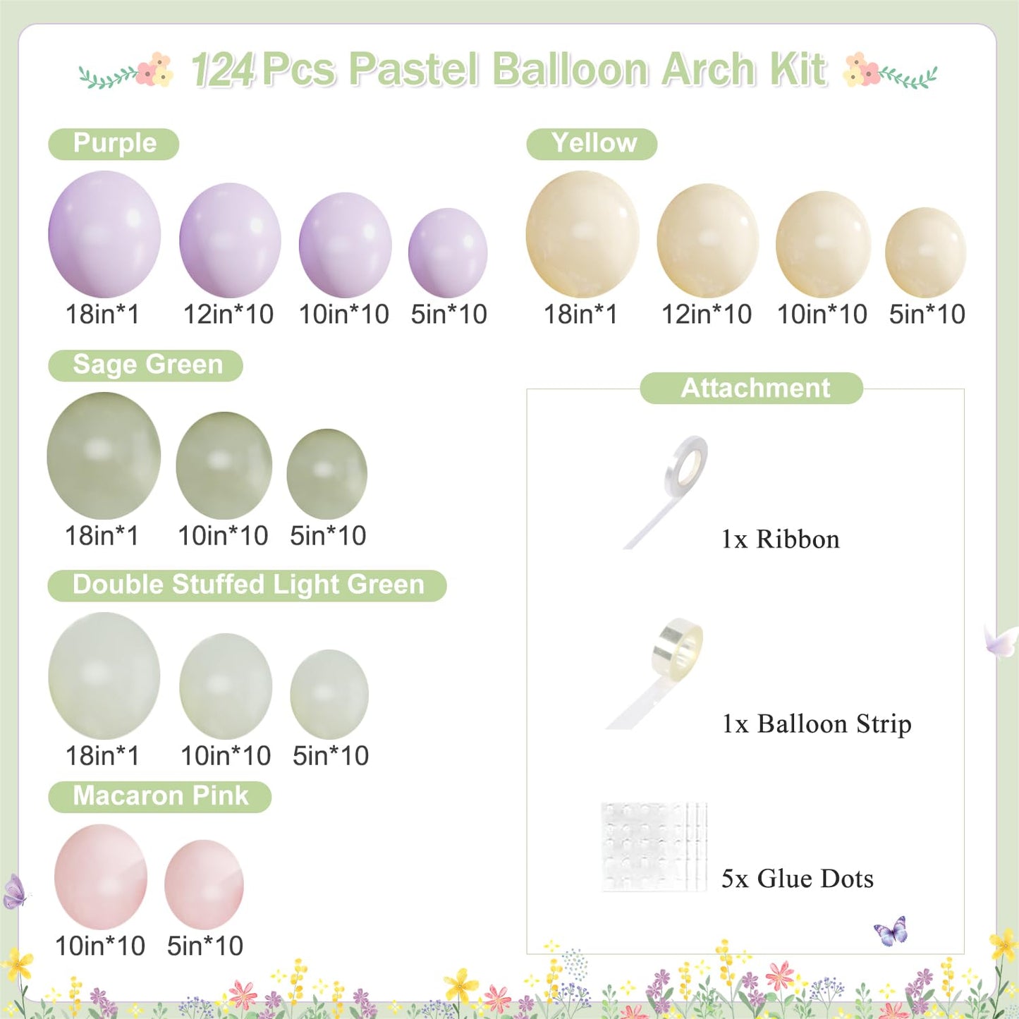 CROSSFINGERS Dusty Green Purple Balloon Arch Kit – 124Pcs Double Stuffed Latex for Baby Showers, Weddings & Parties