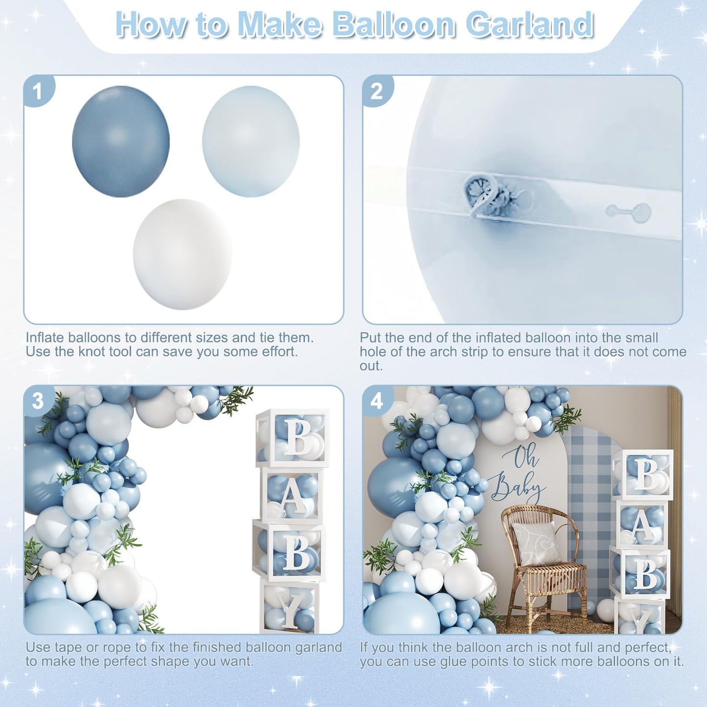 CROSSFINGERS Dusty Blue Balloon Arch Kit — 132Pcs Baby Shower Decor for Boy