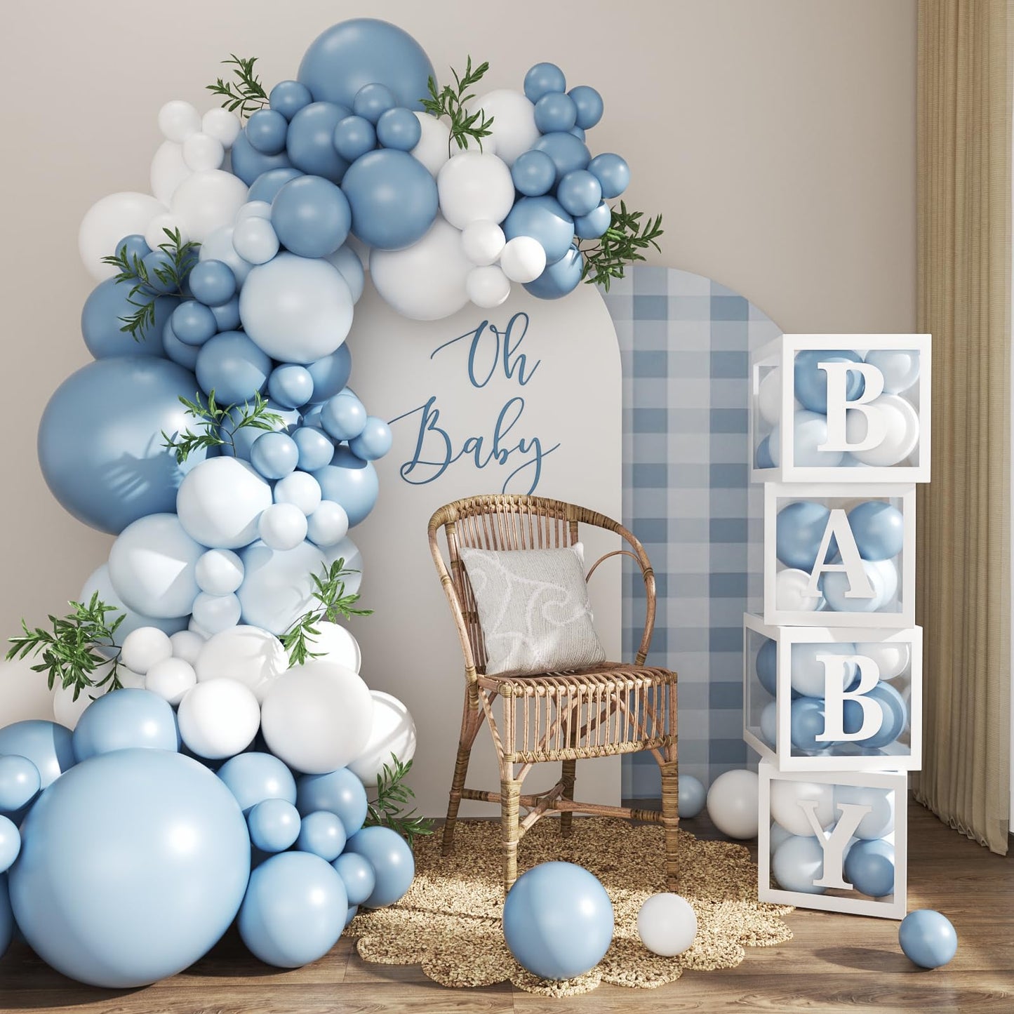 CROSSFINGERS Dusty Blue Balloon Arch Kit — 132Pcs Baby Shower Decor for Boy
