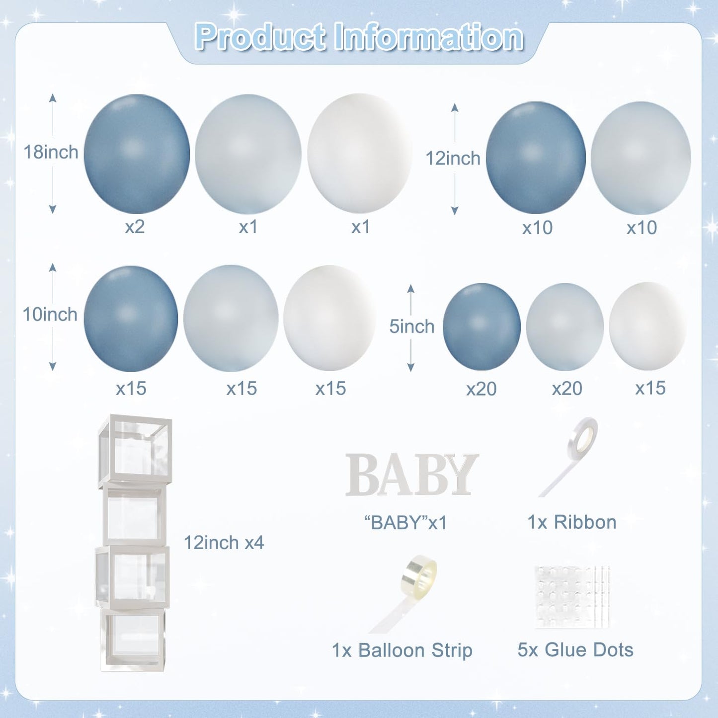 CROSSFINGERS Dusty Blue Balloon Arch Kit — 132Pcs Baby Shower Decor for Boy