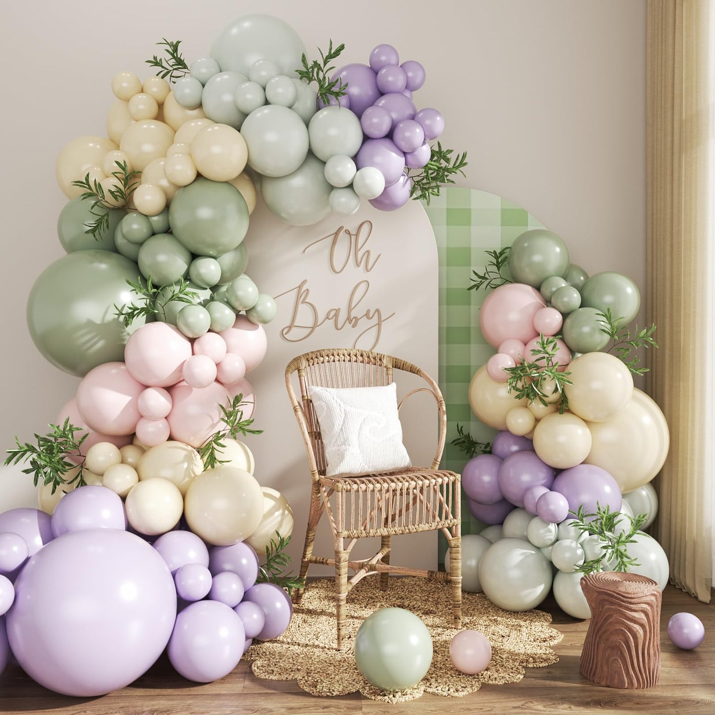 CROSSFINGERS Dusty Green Purple Balloon Arch Kit – 124Pcs Double Stuffed Latex for Baby Showers, Weddings & Parties