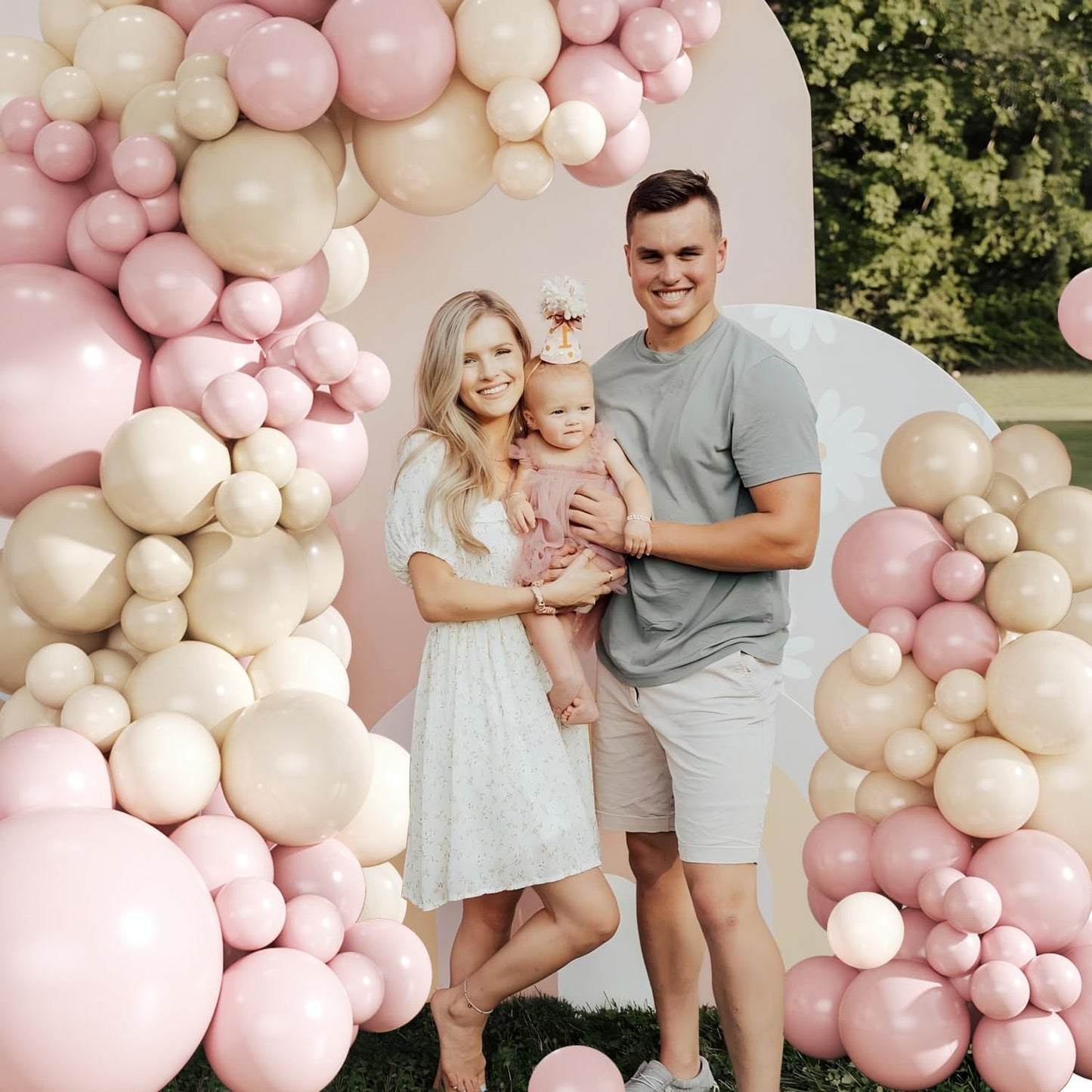 CROSSFINGERS Dusty Pink Balloon Arch Kit – 124Pcs Boho Blush & White