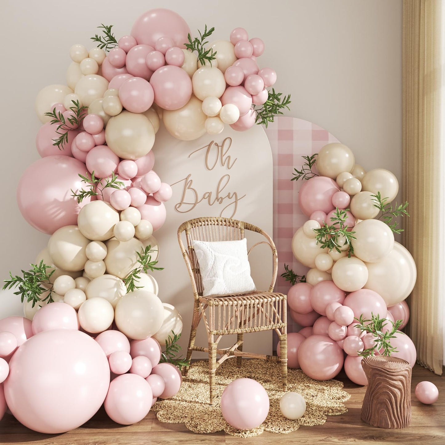 CROSSFINGERS Dusty Pink Balloon Arch Kit – 124Pcs Boho Blush & White