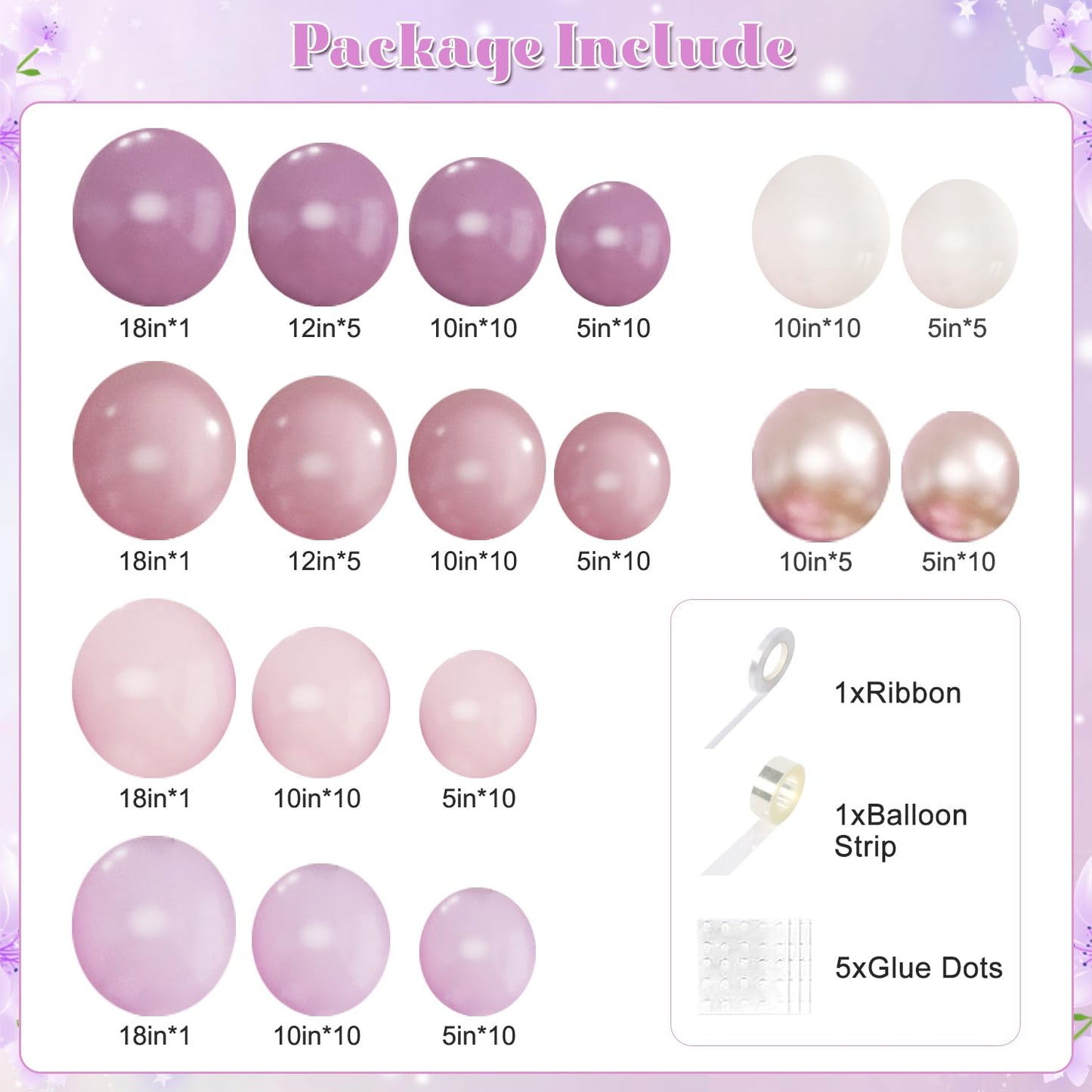 CROSSFINGERS Dusty Purple Balloon Arch Kit — 124Pcs Pink & Purple Garland for Parties