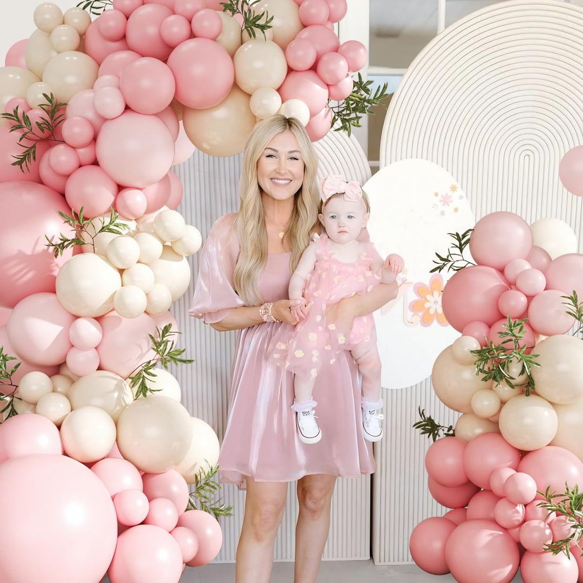 CROSSFINGERS Pink Balloon Arch Kit 124Pcs – Pink & White Balloons for Baby Shower & Weddings