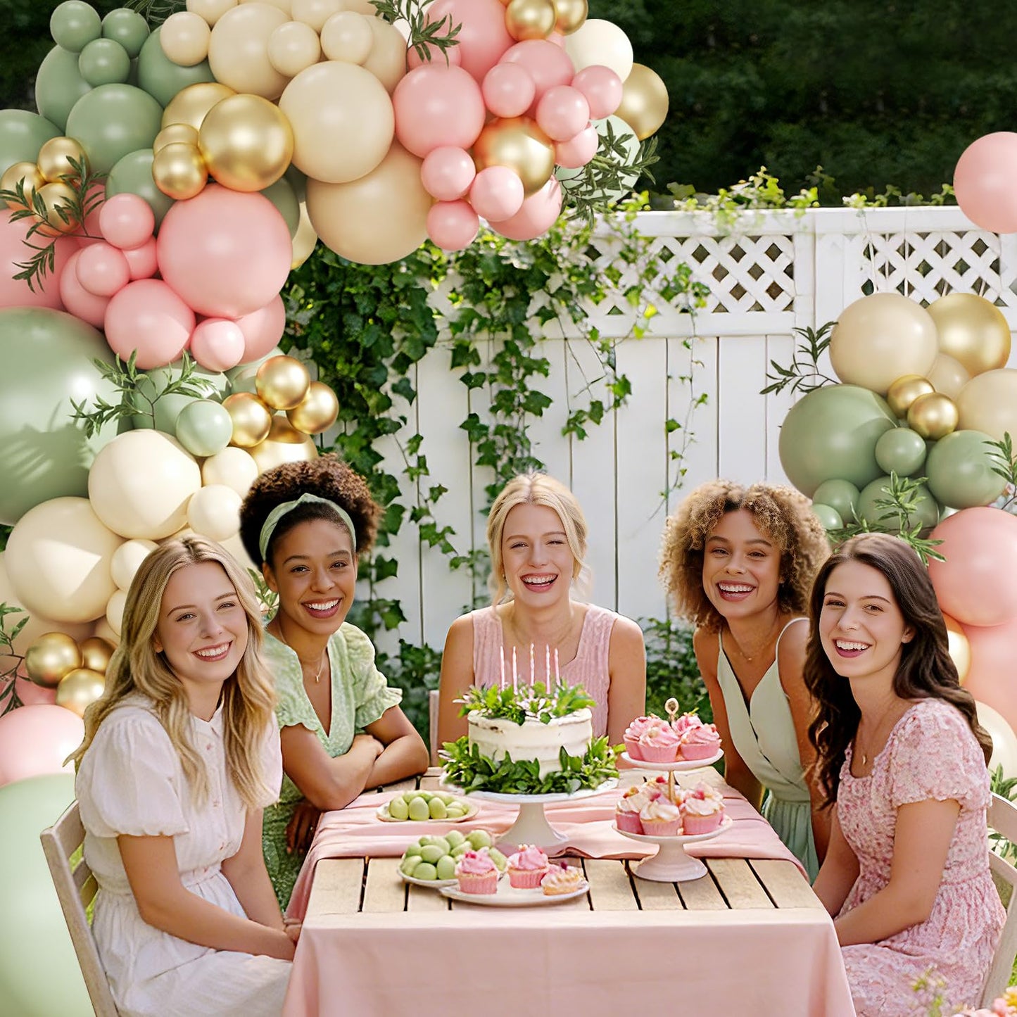 CROSSFINGERS Pink & Green Gold Balloon Arch Kit | 124-Piece Party Garland