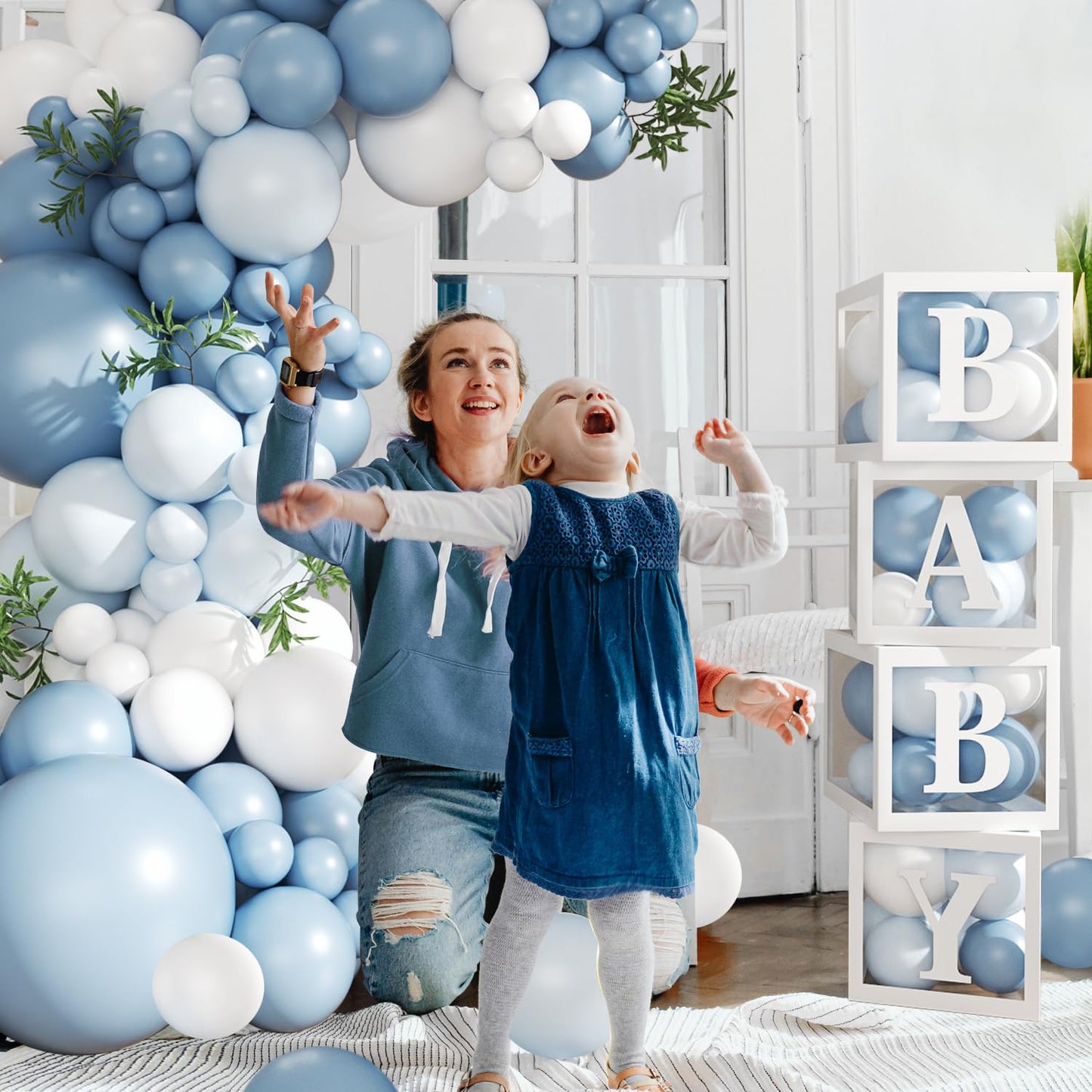 CROSSFINGERS Dusty Blue Balloon Arch Kit — 132Pcs Baby Shower Decor for Boy