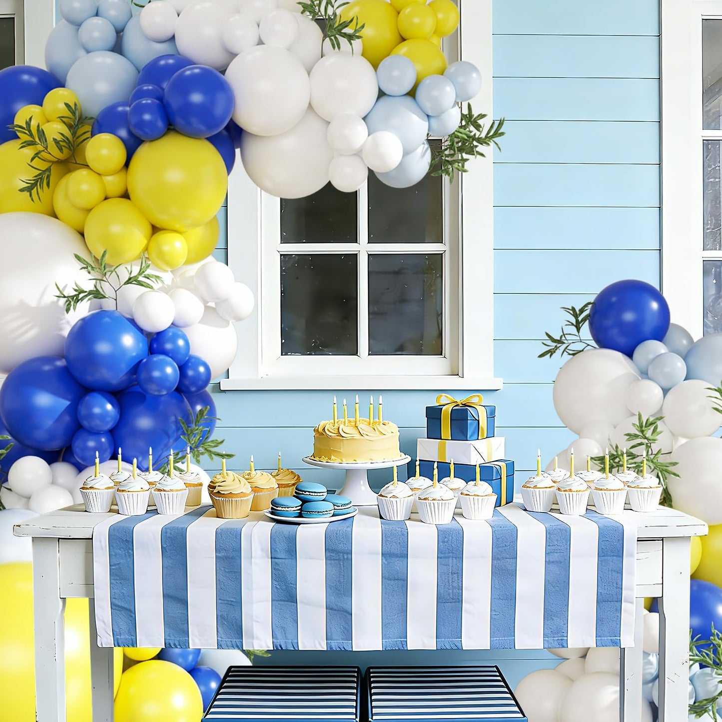 CROSSFINGERS Blue & Yellow Balloon Arch Kit – 124 Pcs for Mediterranean Parties
