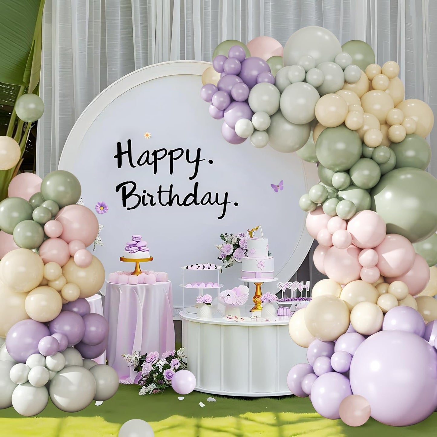 CROSSFINGERS Dusty Green Purple Balloon Arch Kit – 124Pcs Double Stuffed Latex for Baby Showers, Weddings & Parties