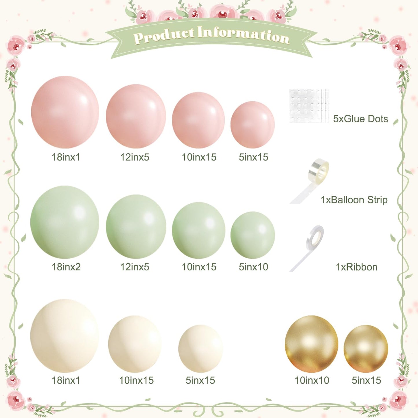 CROSSFINGERS Pink & Green Gold Balloon Arch Kit | 124-Piece Party Garland