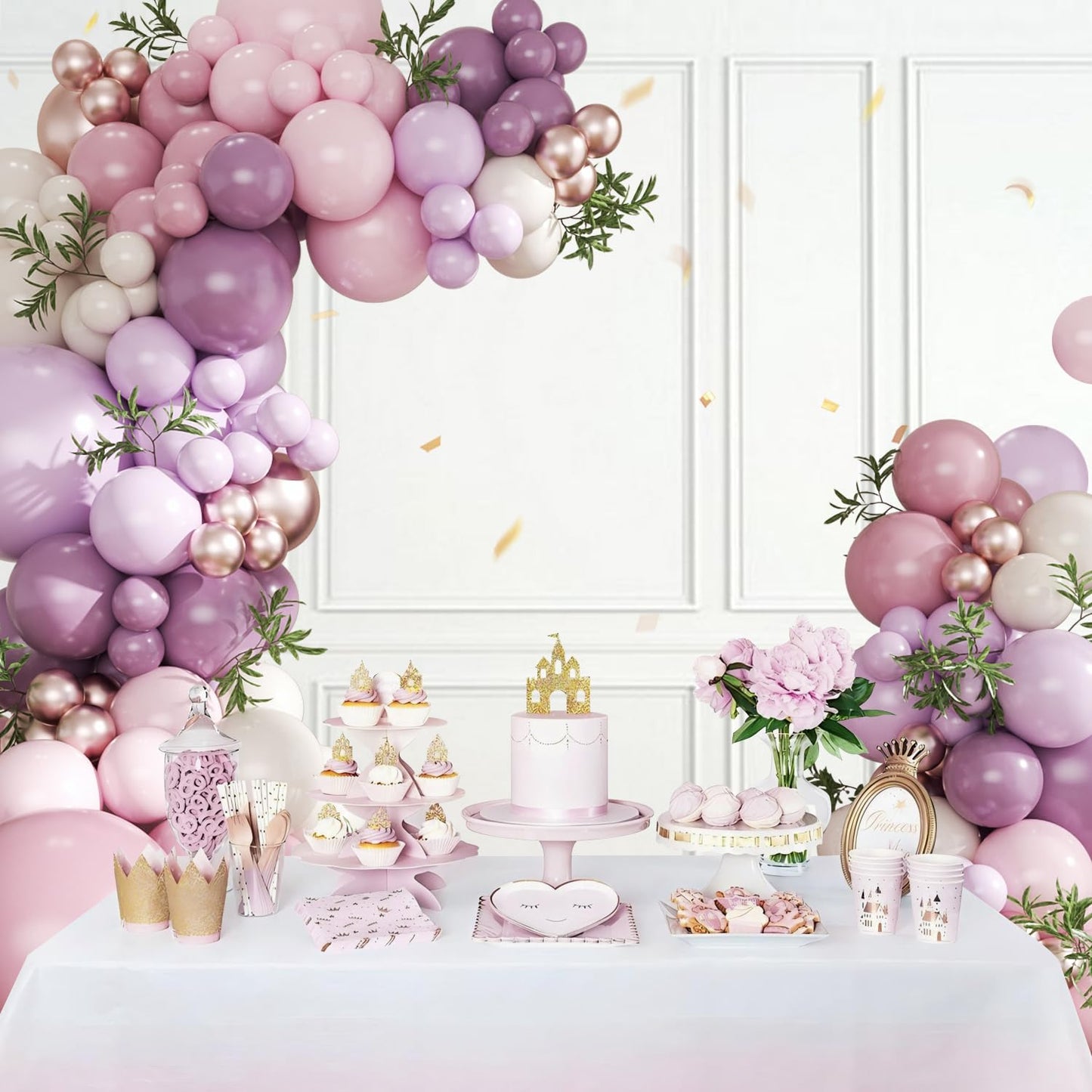 CROSSFINGERS Dusty Purple Balloon Arch Kit — 124Pcs Pink & Purple Garland for Parties