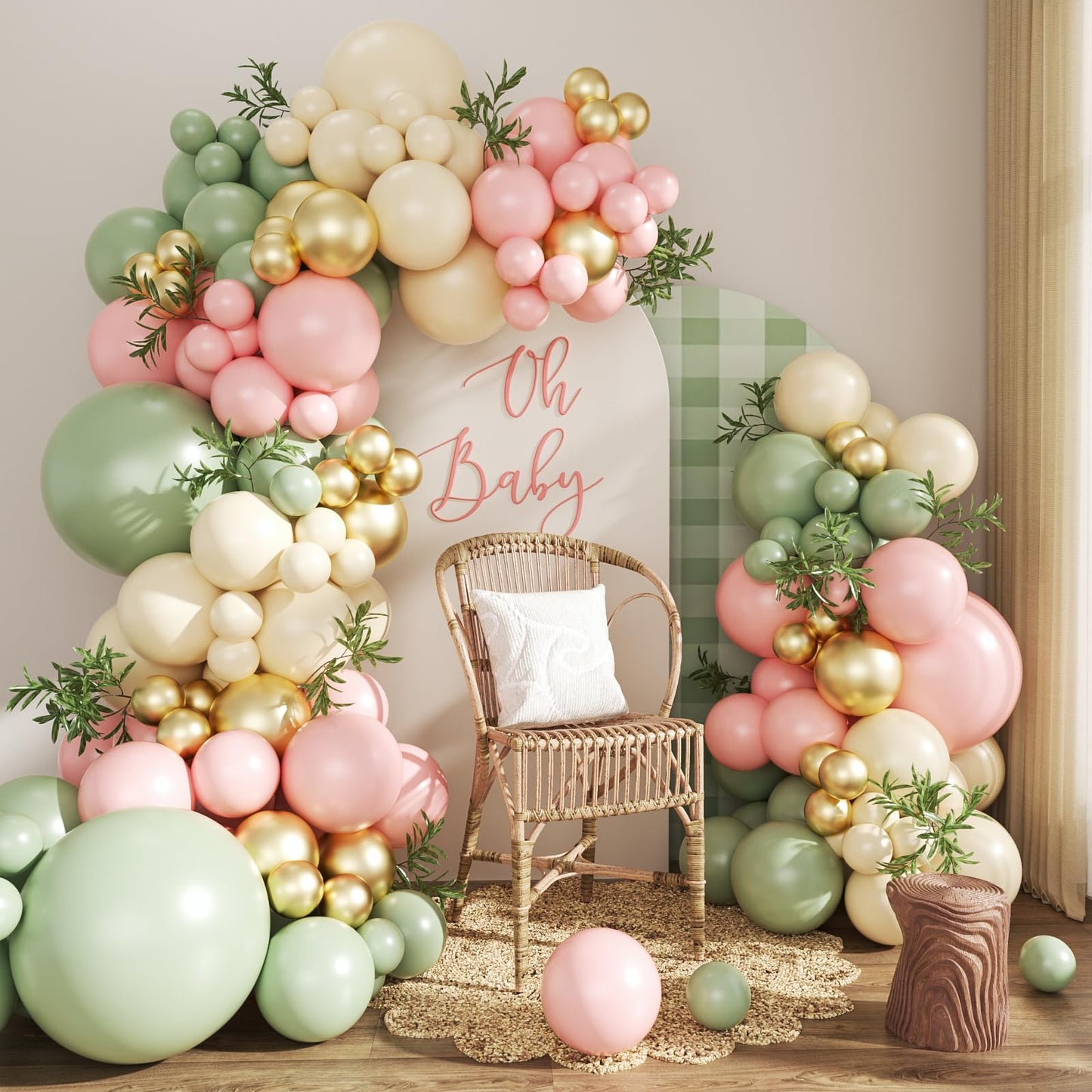 CROSSFINGERS Pink & Green Gold Balloon Arch Kit | 124-Piece Party Garland