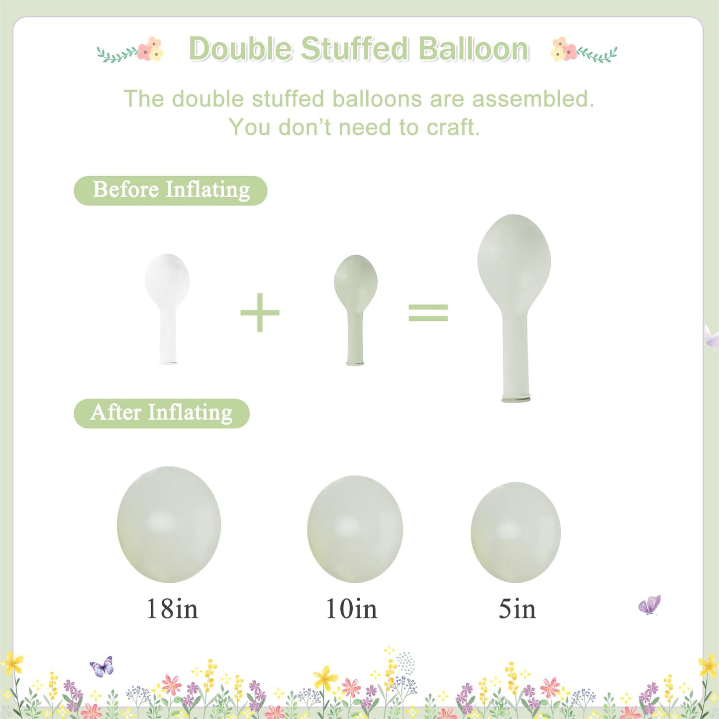 CROSSFINGERS Dusty Green Purple Balloon Arch Kit – 124Pcs Double Stuffed Latex for Baby Showers, Weddings & Parties