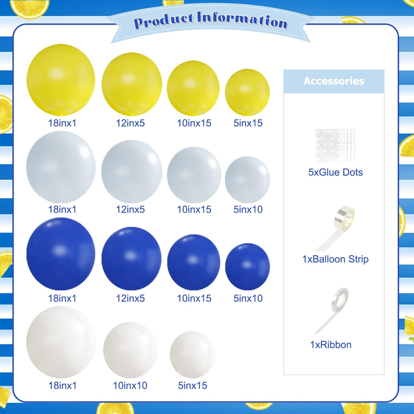 CROSSFINGERS Blue & Yellow Balloon Arch Kit – 124 Pcs for Mediterranean Parties