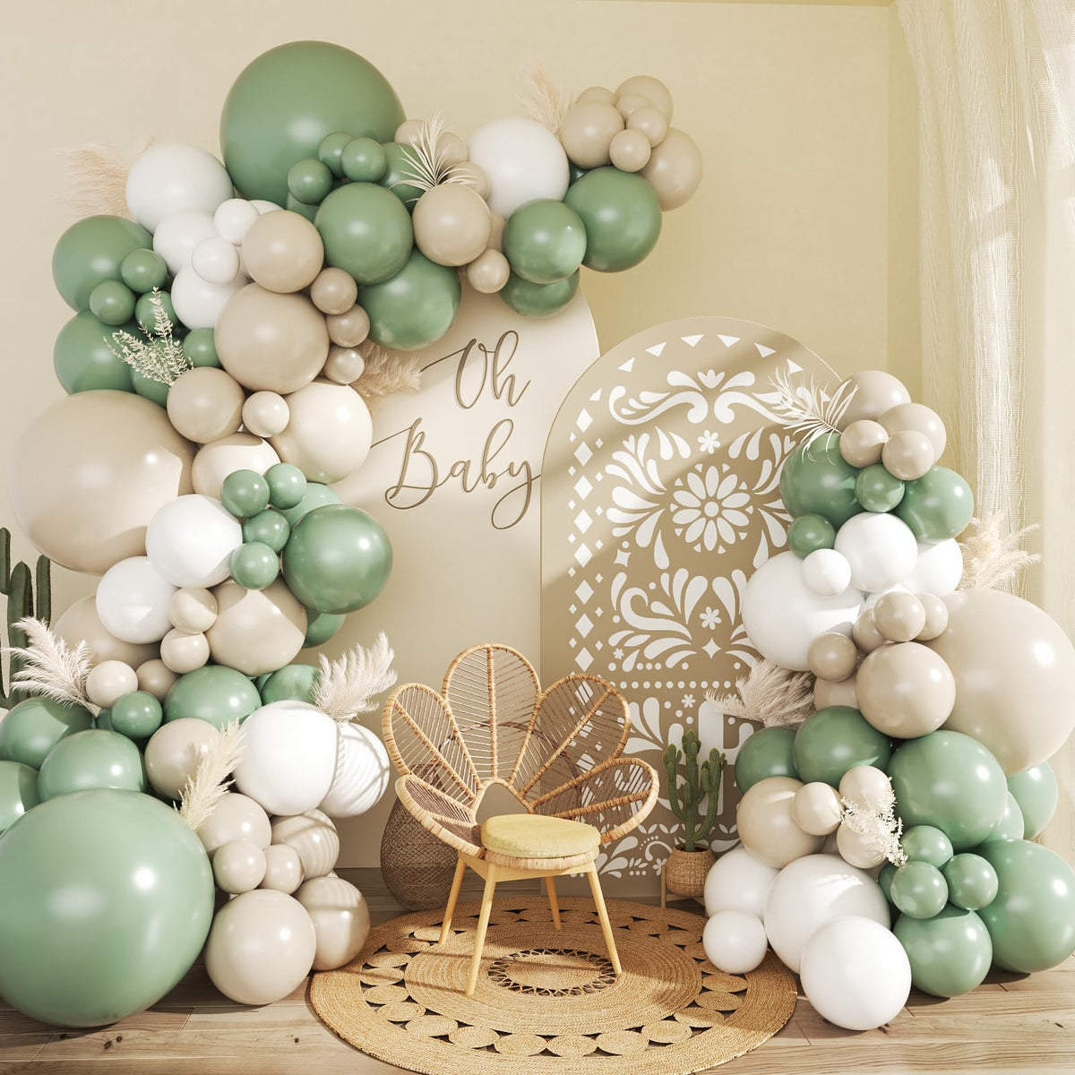 CROSSFINGERS Sage Green & White Balloon Garland Arch Kit – 145pcs