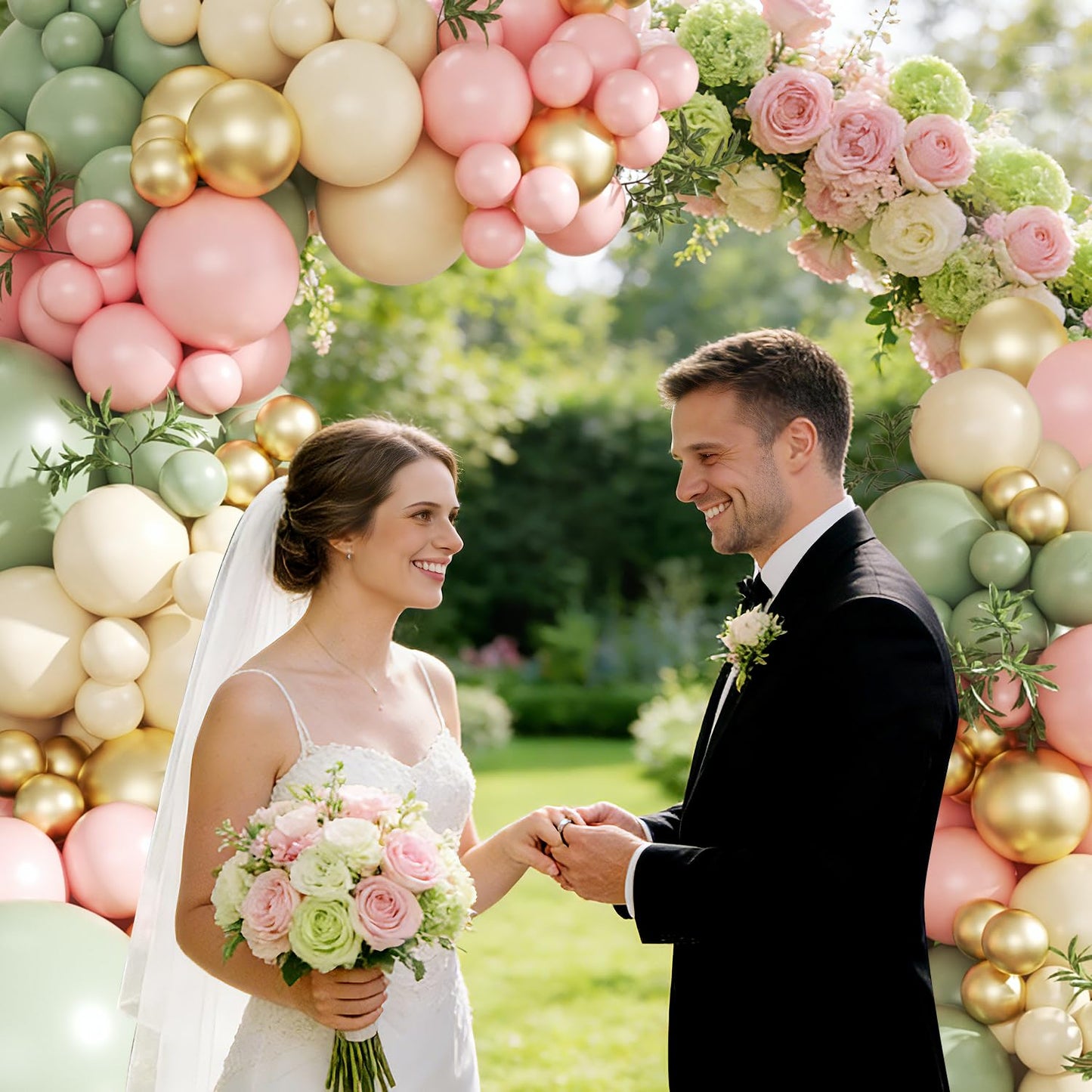 CROSSFINGERS Pink & Green Gold Balloon Arch Kit | 124-Piece Party Garland