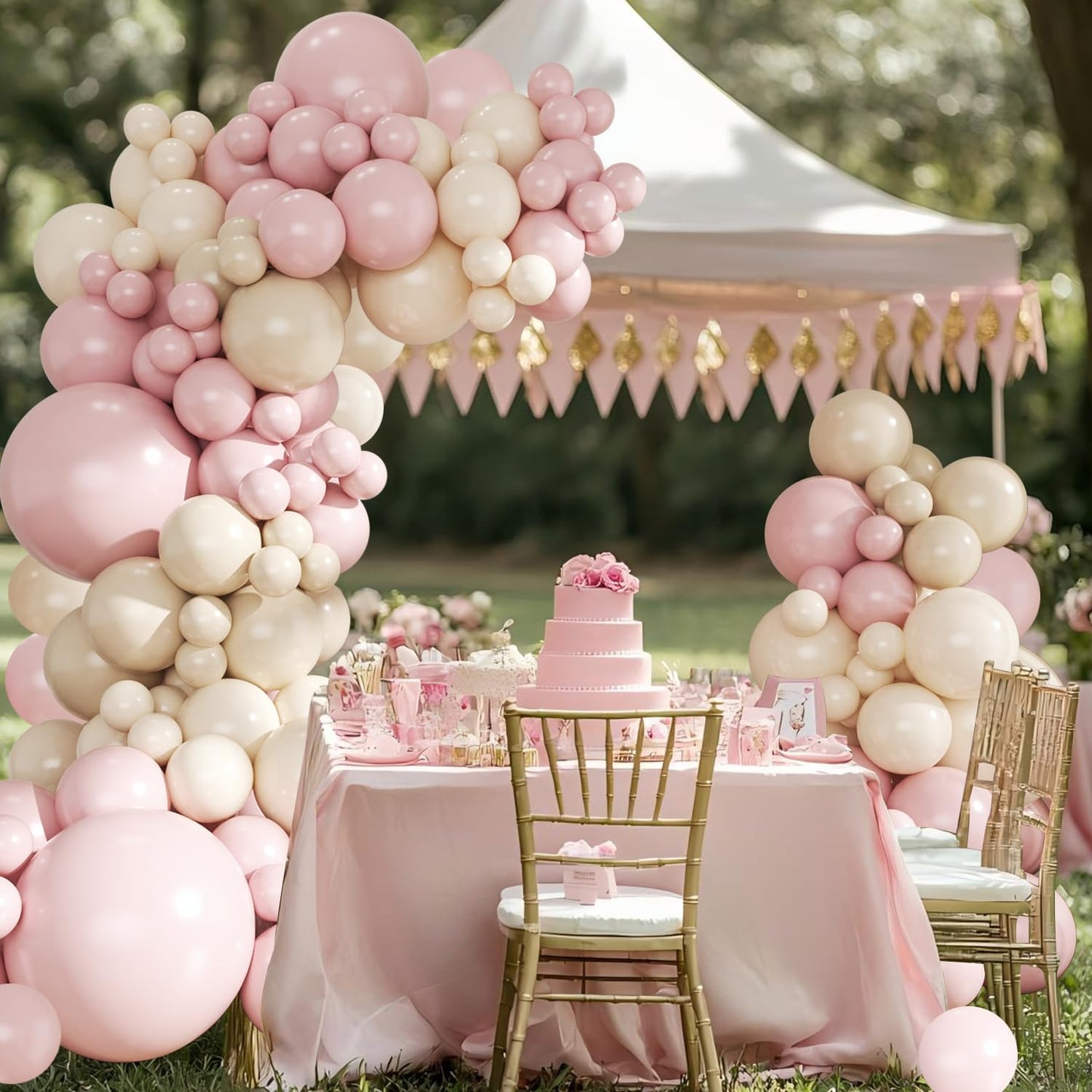 CROSSFINGERS Dusty Pink Balloon Arch Kit – 124Pcs Boho Blush & White