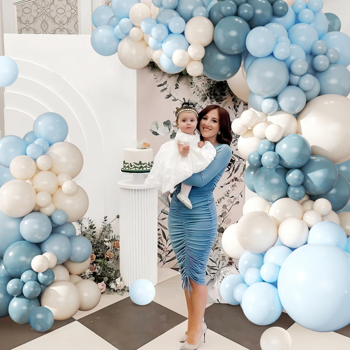 CROSSFINGERS Dusty Blue Balloon Arch Kit 124Pcs – Blue & White Garland for Baby Showers & Celebrations