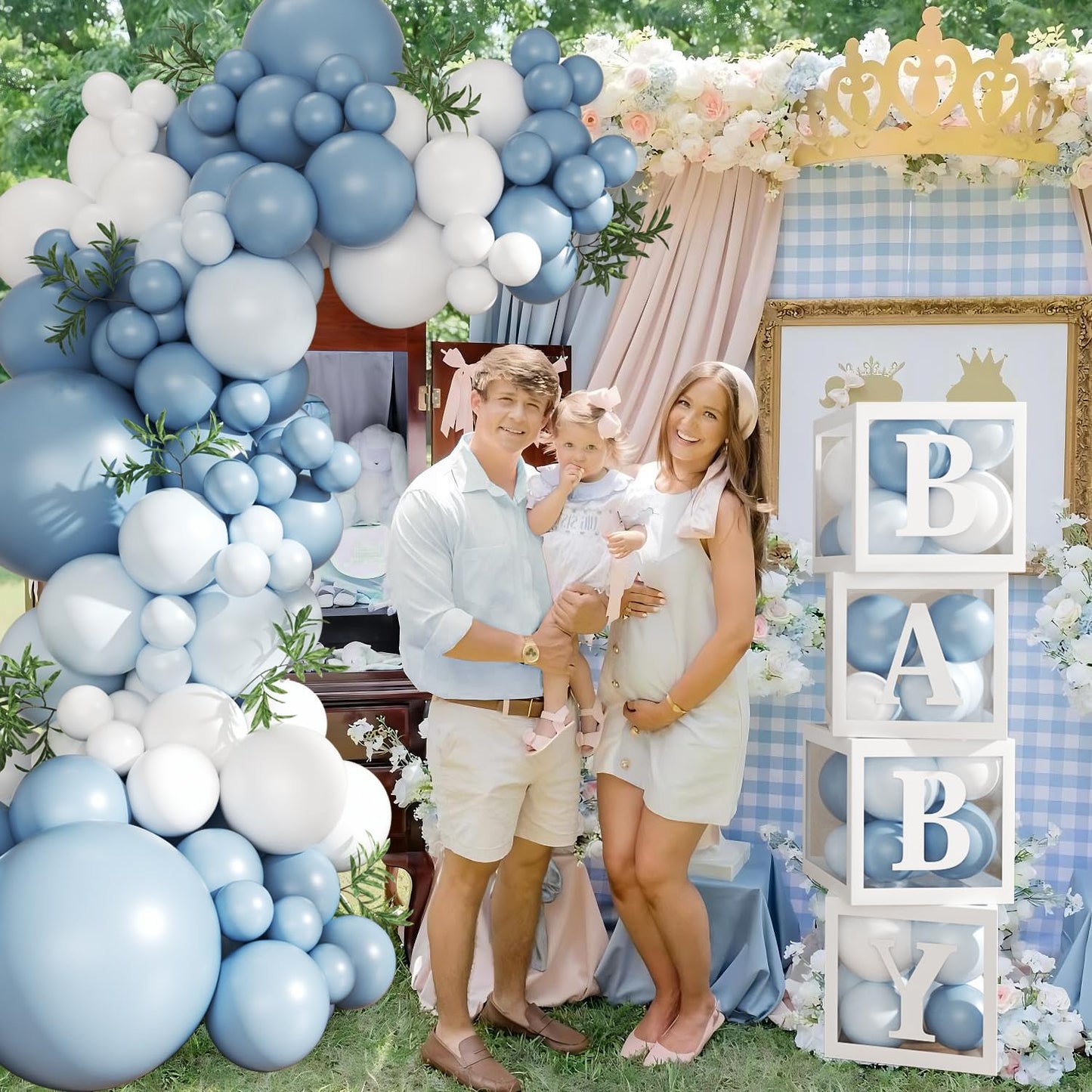 CROSSFINGERS Dusty Blue Balloon Arch Kit — 132Pcs Baby Shower Decor for Boy