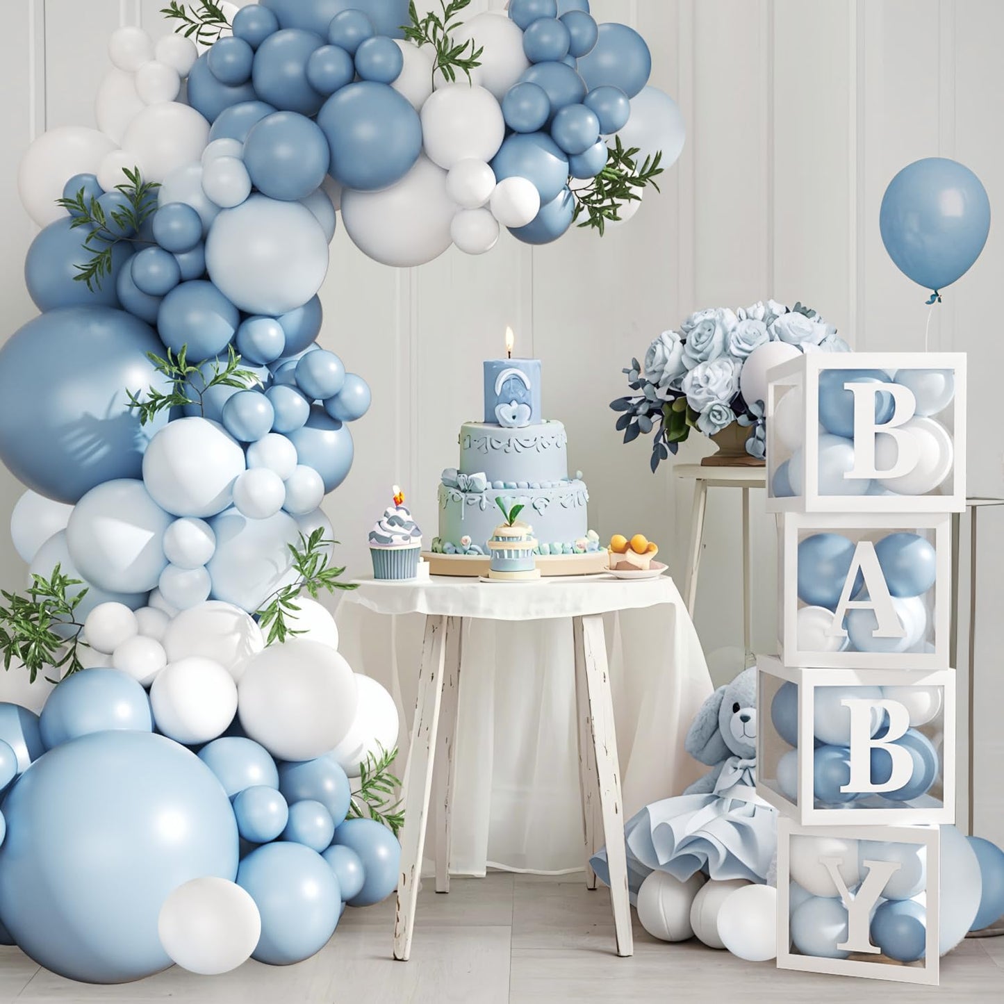 CROSSFINGERS Dusty Blue Balloon Arch Kit — 132Pcs Baby Shower Decor for Boy