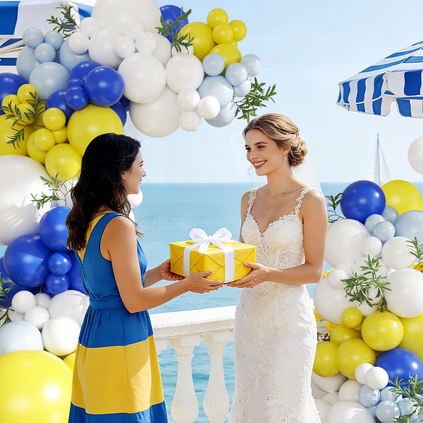 CROSSFINGERS Blue & Yellow Balloon Arch Kit – 124 Pcs for Mediterranean Parties