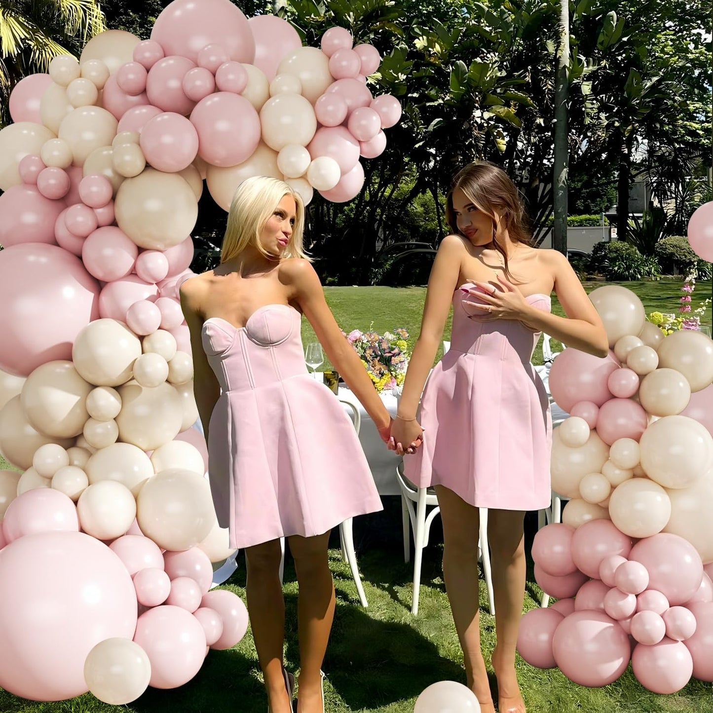 CROSSFINGERS Dusty Pink Balloon Arch Kit – 124Pcs Boho Blush & White