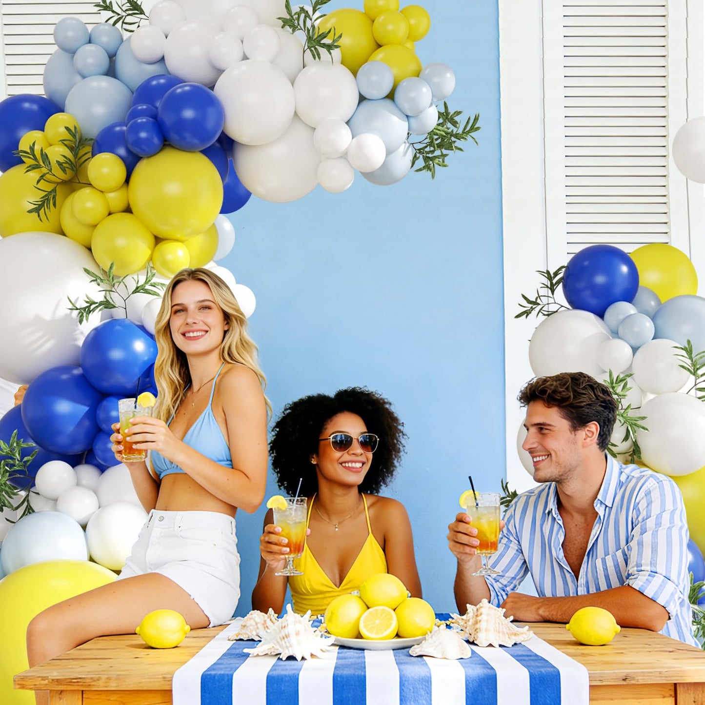 CROSSFINGERS Blue & Yellow Balloon Arch Kit – 124 Pcs for Mediterranean Parties