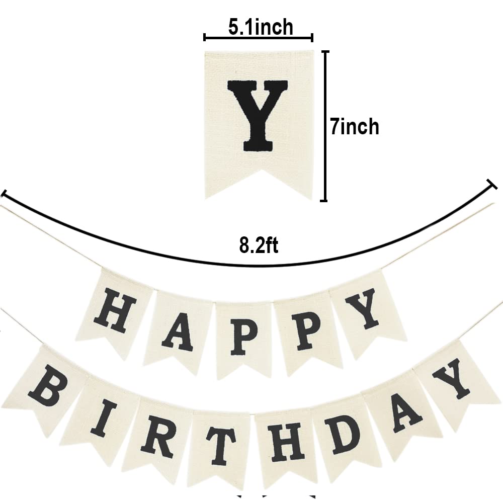 CROWNOS Burlap Happy Birthday Banner – Assembled Reusable Rustic Party Decor