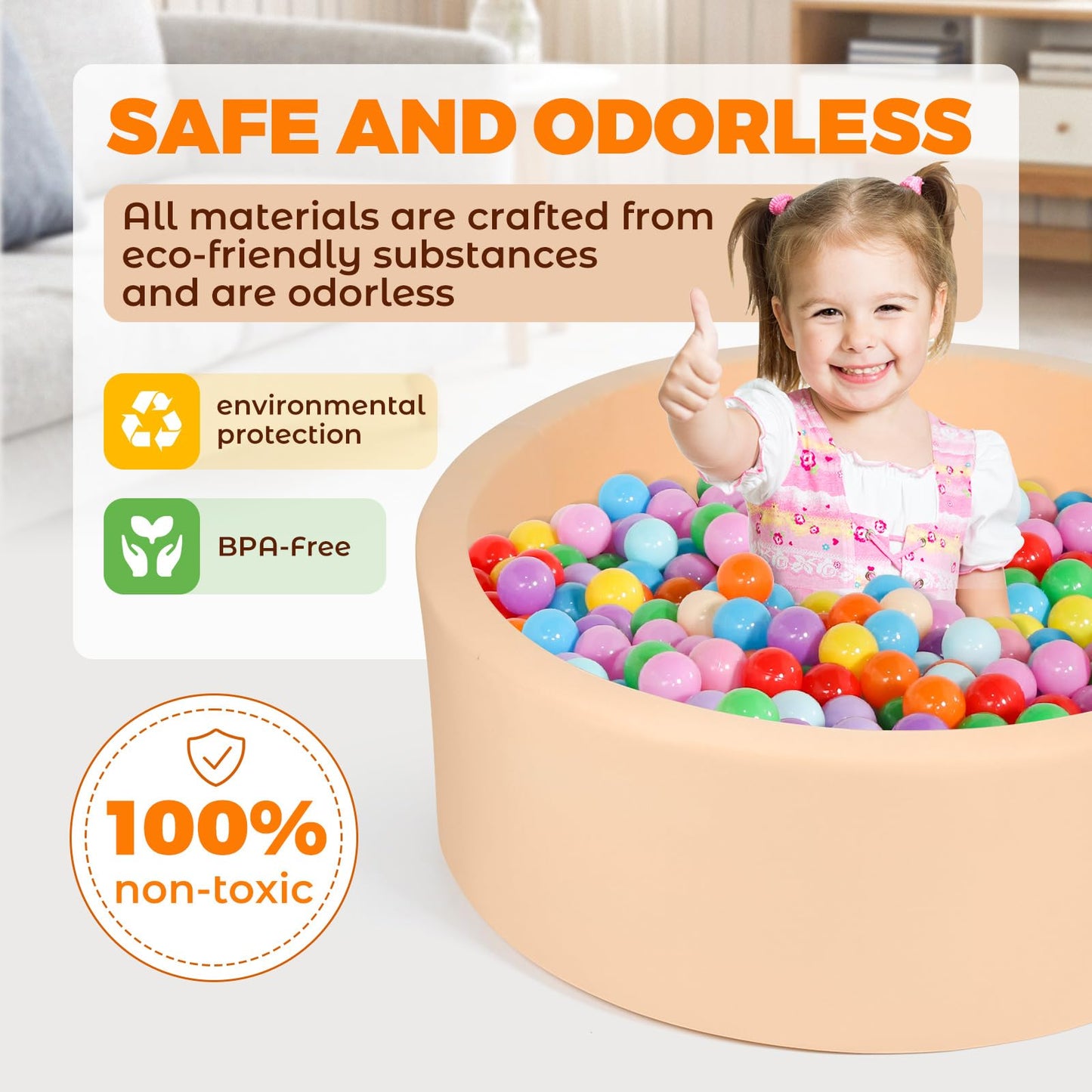 CROWNZONEE Soft Foam Ball Pit for Kids – Beige Round 36x12 in (Balls Not Included)