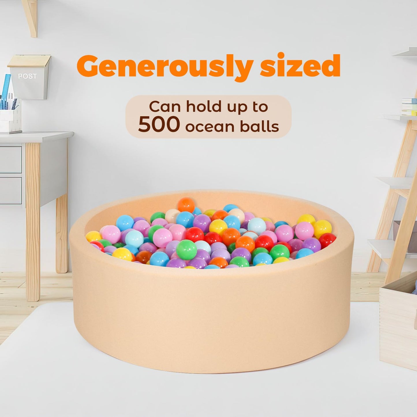 CROWNZONEE Soft Foam Ball Pit for Kids – Beige Round 36x12 in (Balls Not Included)