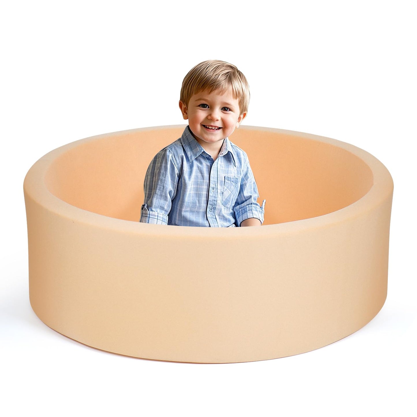 CROWNZONEE Soft Foam Ball Pit for Kids – Beige Round 36x12 in (Balls Not Included)