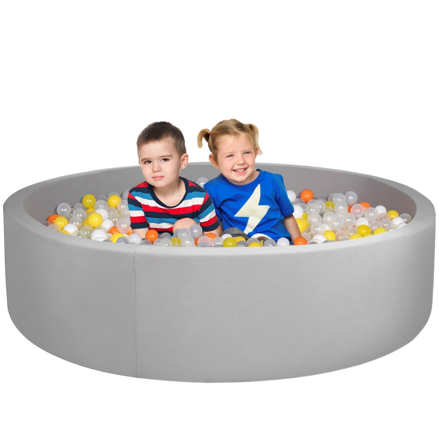 CROWNZONEE 48 Inch Foam Ball Pit for Children – Soft Velvet Wall, Memory Foam Bottom, Indoor/Outdoor Play (Balls Not Included) Light Grey