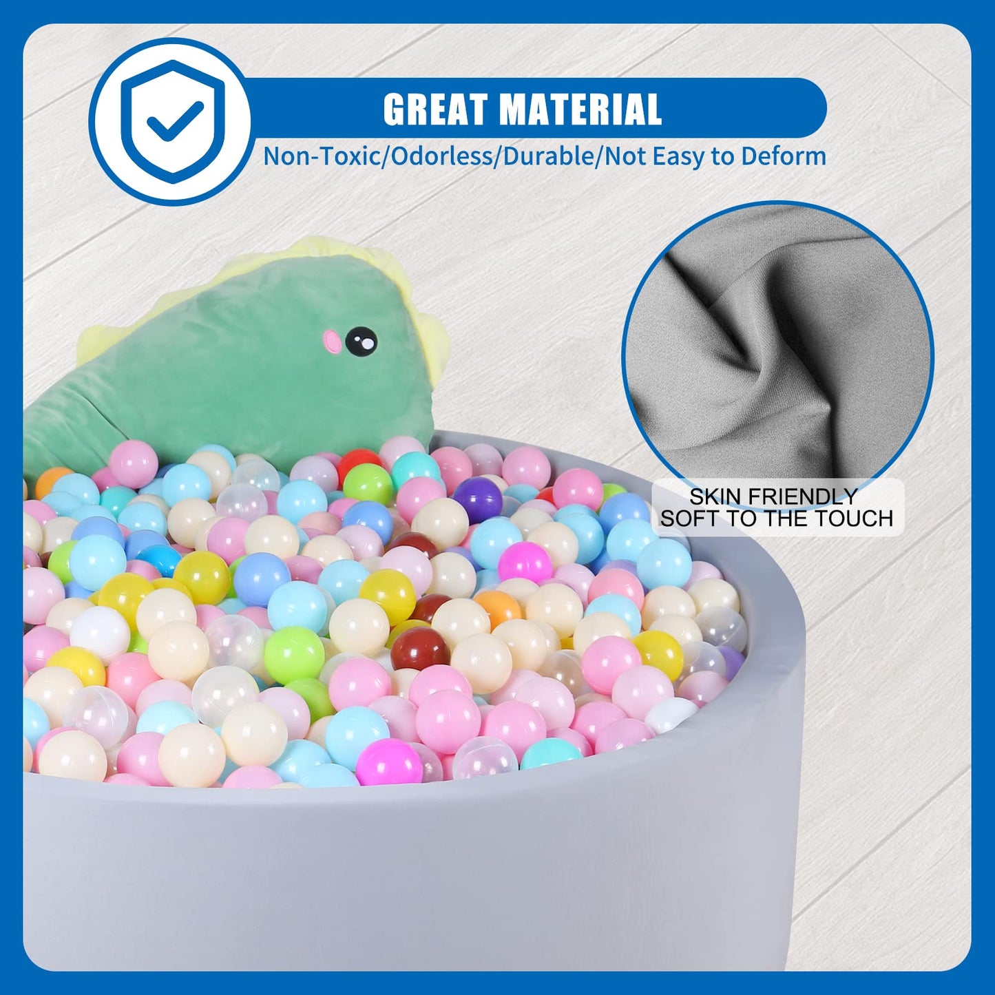 CROWNZONEE 48 Inch Foam Ball Pit for Children – Soft Velvet Wall, Memory Foam Bottom, Indoor/Outdoor Play (Balls Not Included) Light Grey