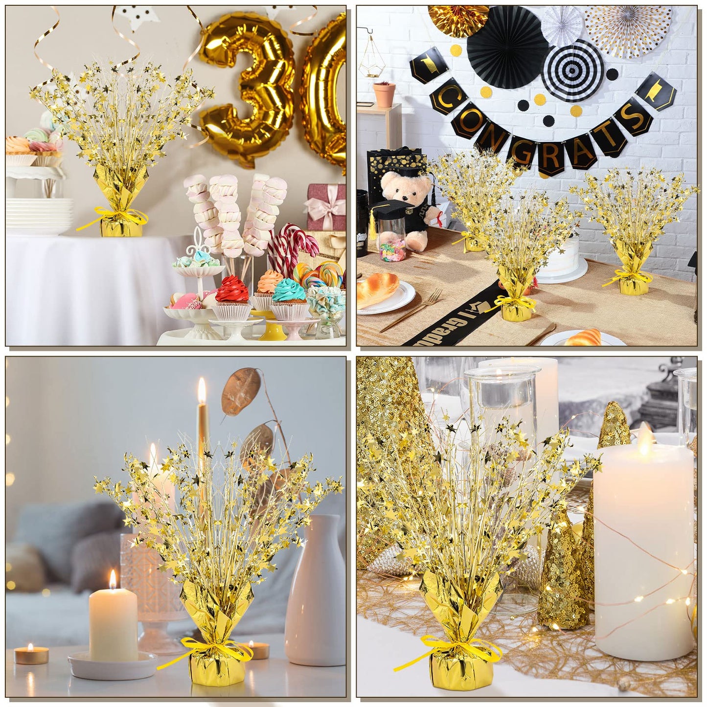 Crowye 6 Pcs Gold Foil Star Centerpieces | Metallic Table Decor for Parties & Holidays