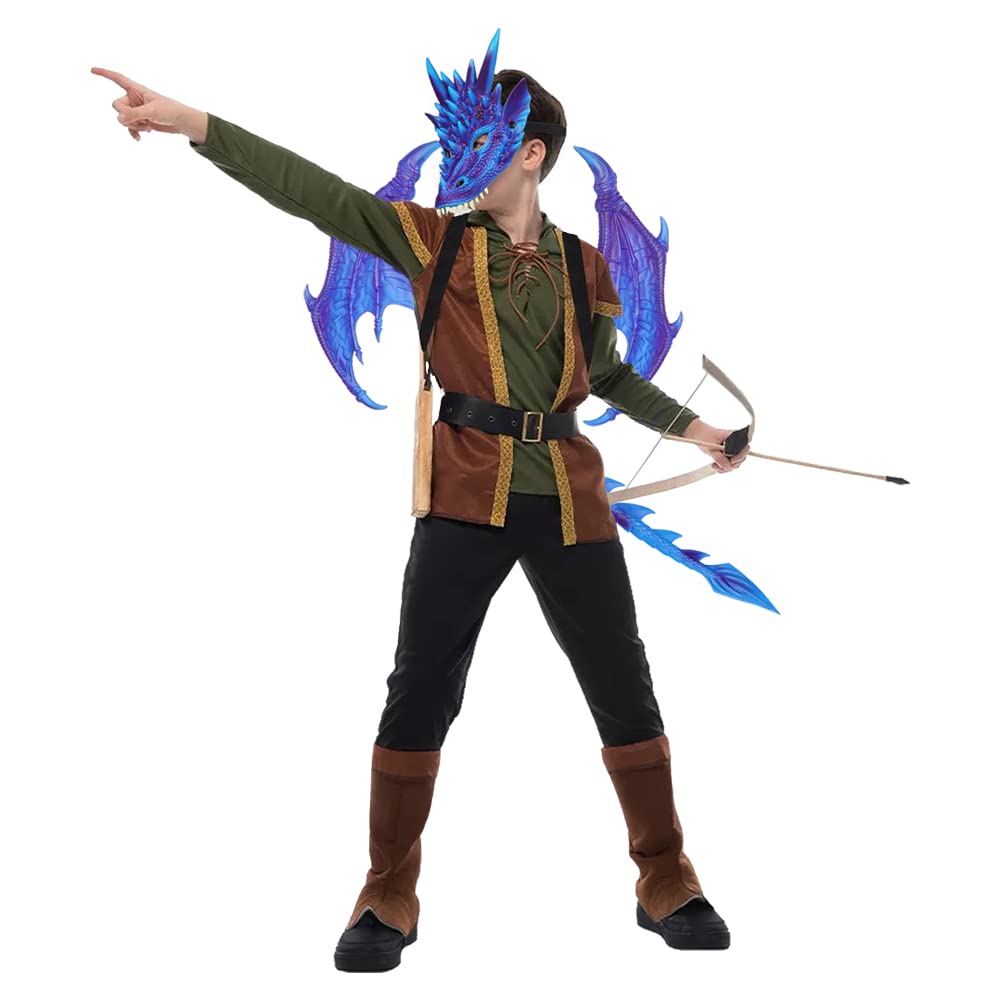 CRTEPST Dragon Costume for Kids – Dragon Mask, Wings & Tail Set (Blue Purple)