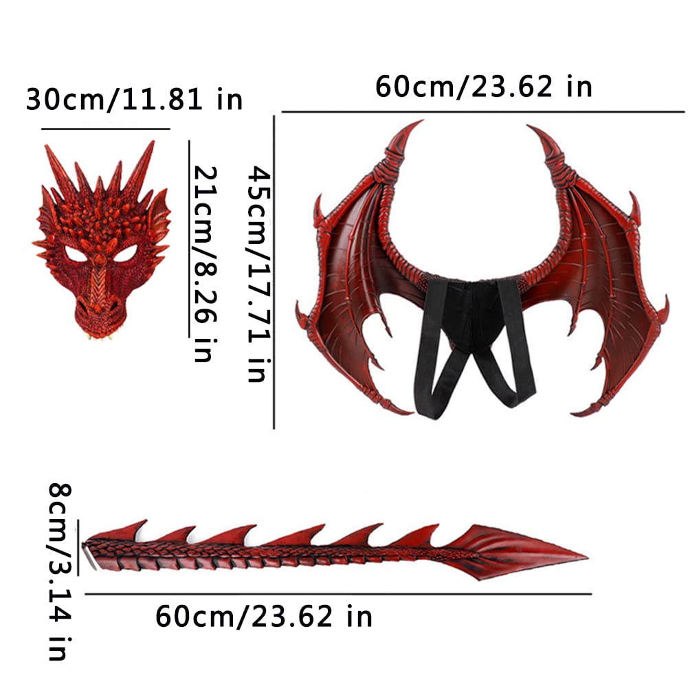 CRTEPST Dragon Costume for Kids – Dragon Mask, Wings & Tail Set (Blue Purple)
