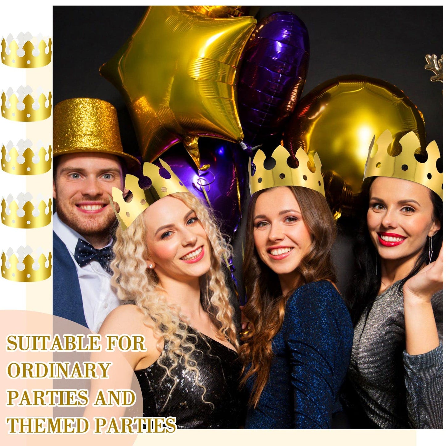 Crtiin 100 Pcs Gold Paper Crowns – Classic Style Party Hats for Adults & Kids
