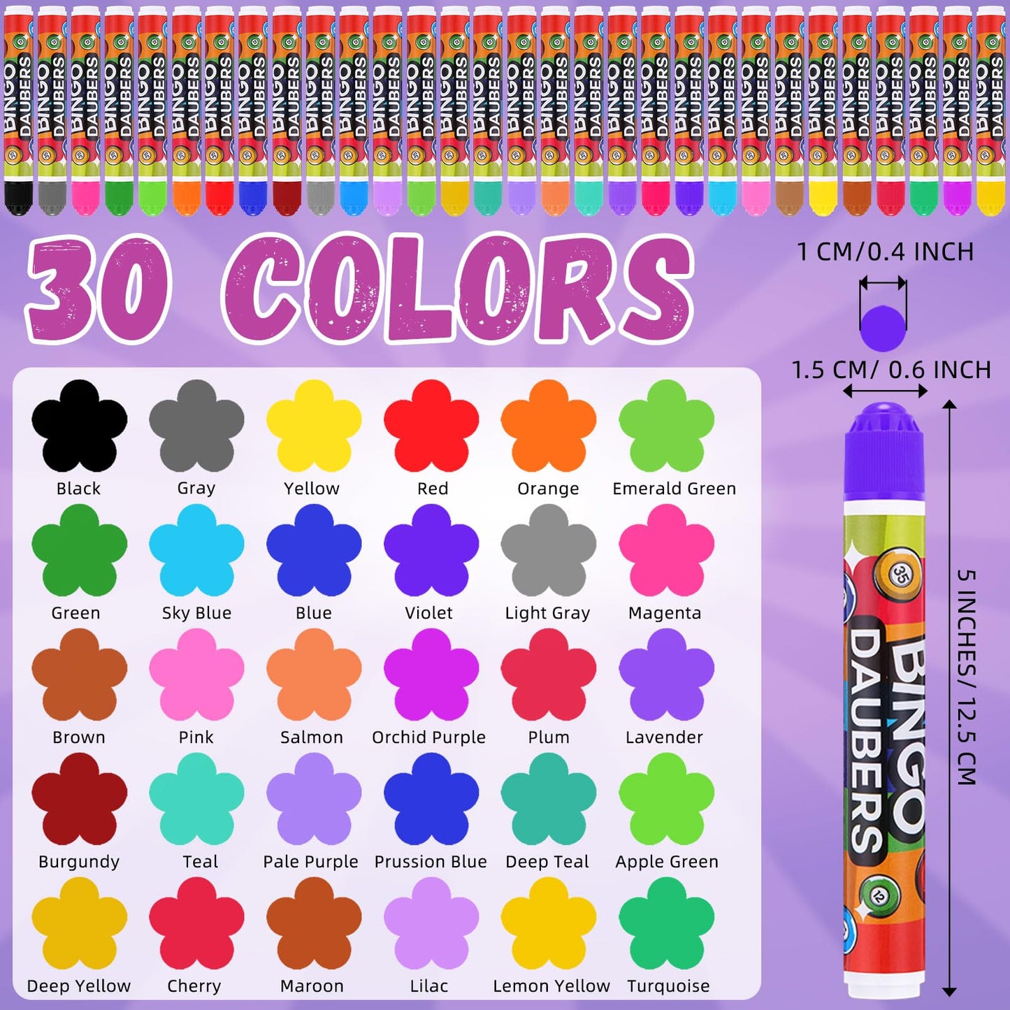 Crtiin 90 Pack Bingo Daubers - 30 Colors for Arts, Crafts, and Bingo Night