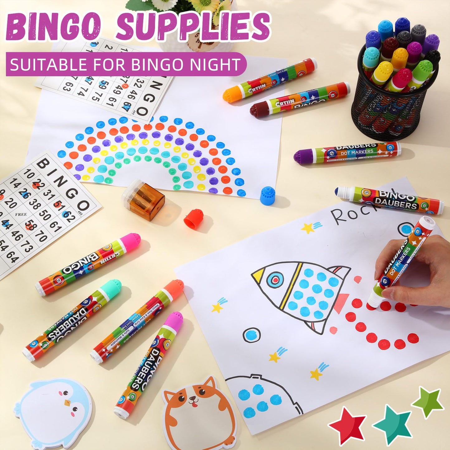 Crtiin 90 Pack Bingo Daubers - 30 Colors for Arts, Crafts, and Bingo Night