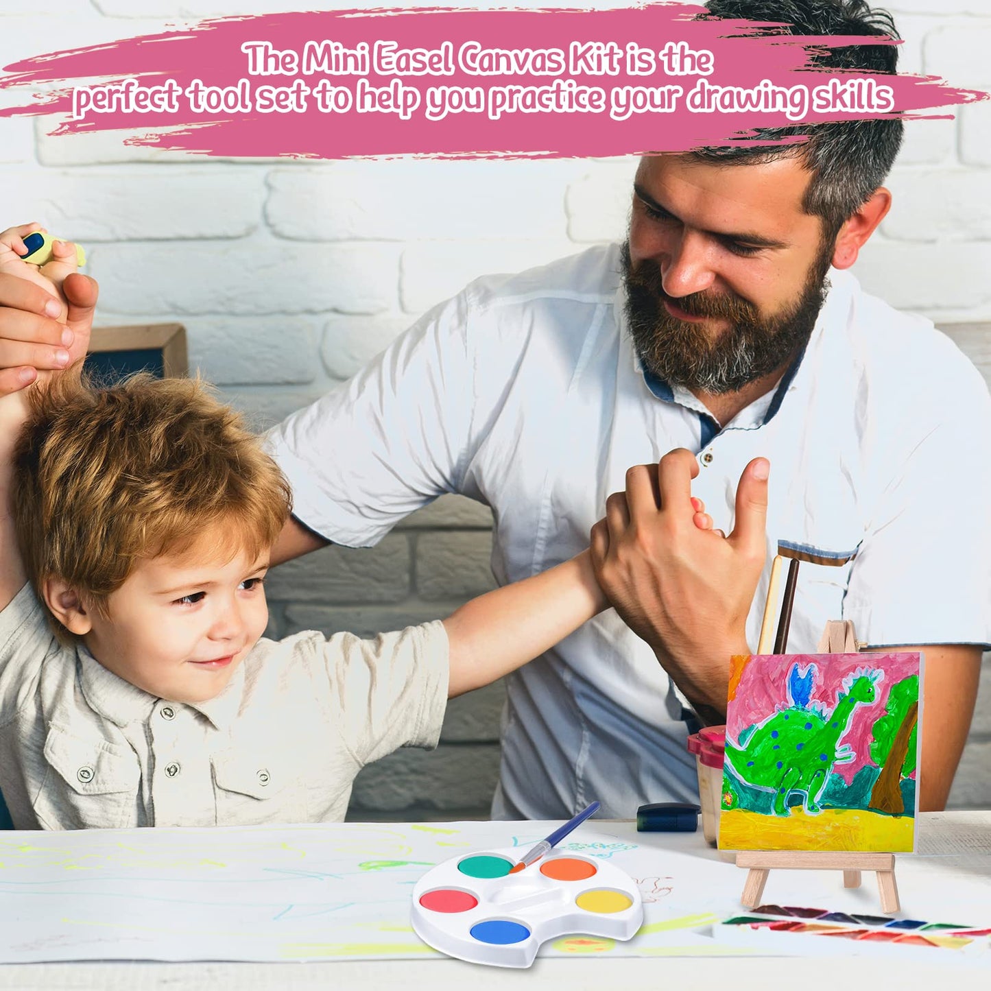 Crtiin Mini Watercolor Paint Set – 24-Piece 4x4-Inch Canvas & Easel Kit for Kids | Valentines Galentines Gift