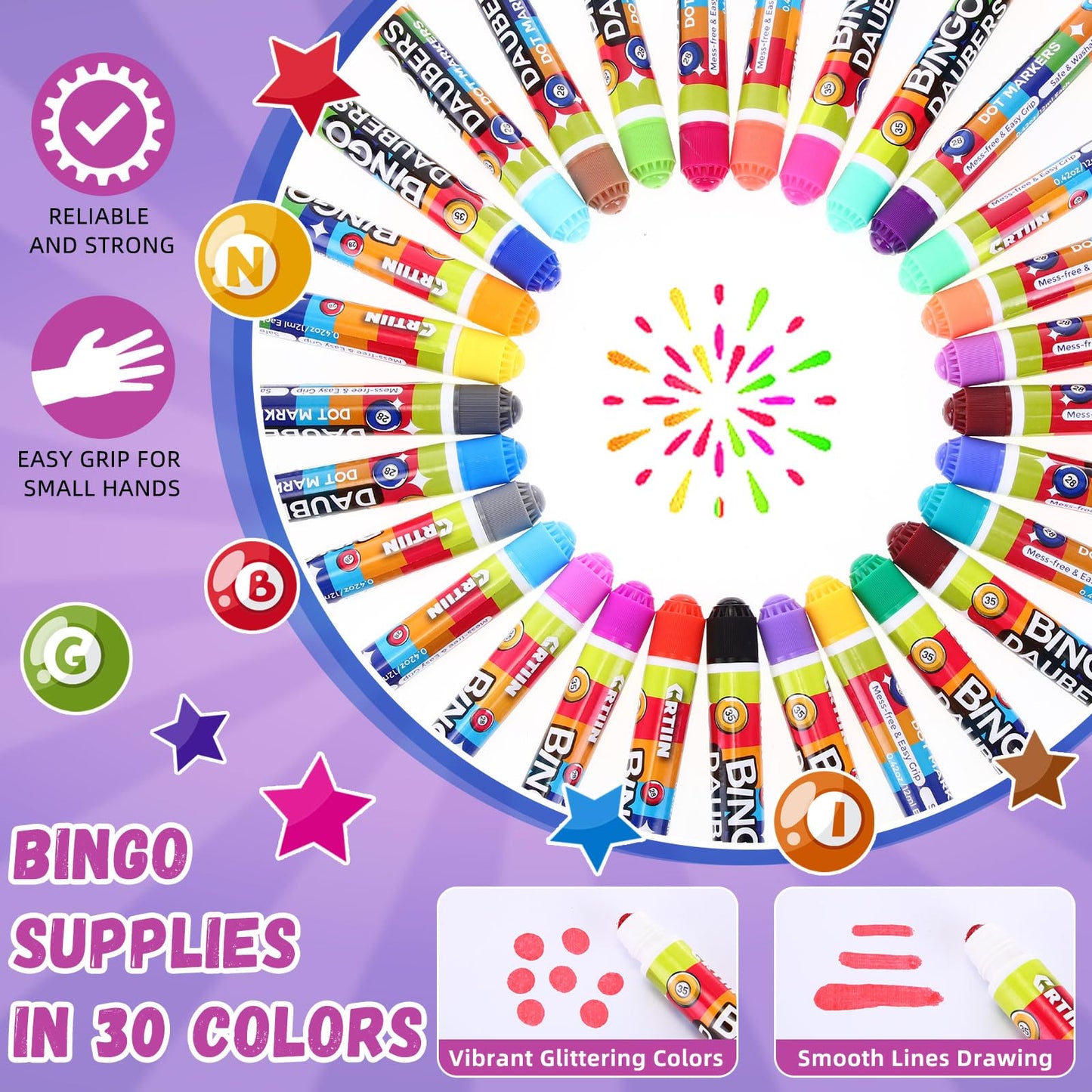 Crtiin 90 Pack Bingo Daubers - 30 Colors for Arts, Crafts, and Bingo Night