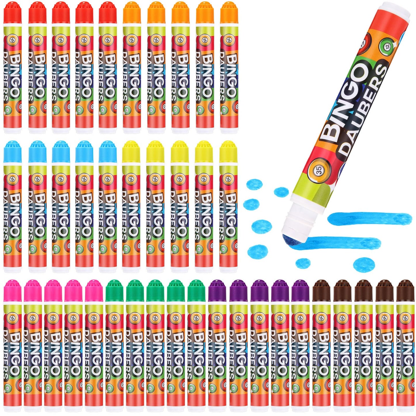 Crtiin 40 Pcs Bingo Daubers Dot Markers Set – 8 Colors, 12ml Each, 5-Inch Easy-Grip