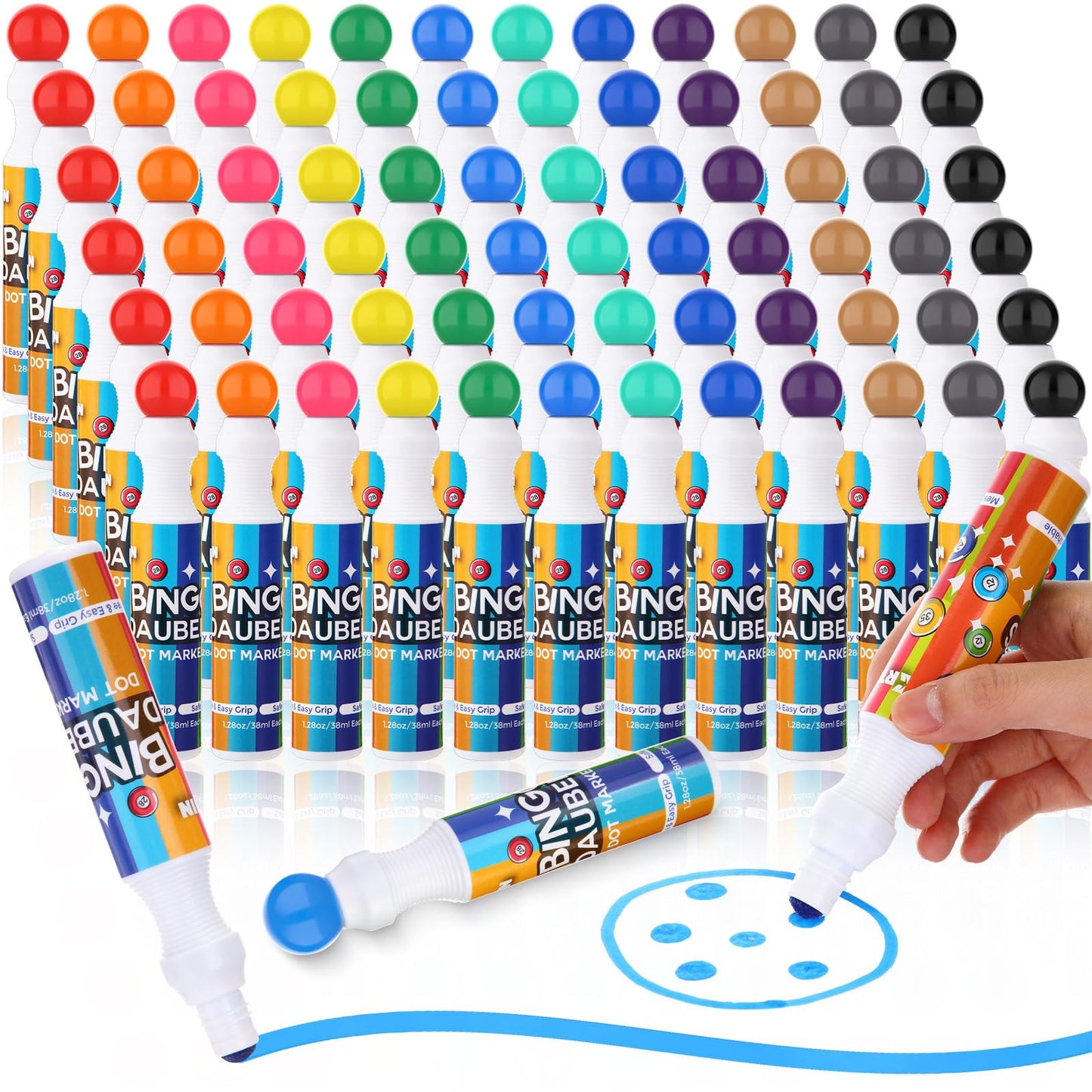 Crtiin 48-Pack Bingo Daubers – 12 Colors, 1.28oz Ink, Quick-Dry Dot Markers