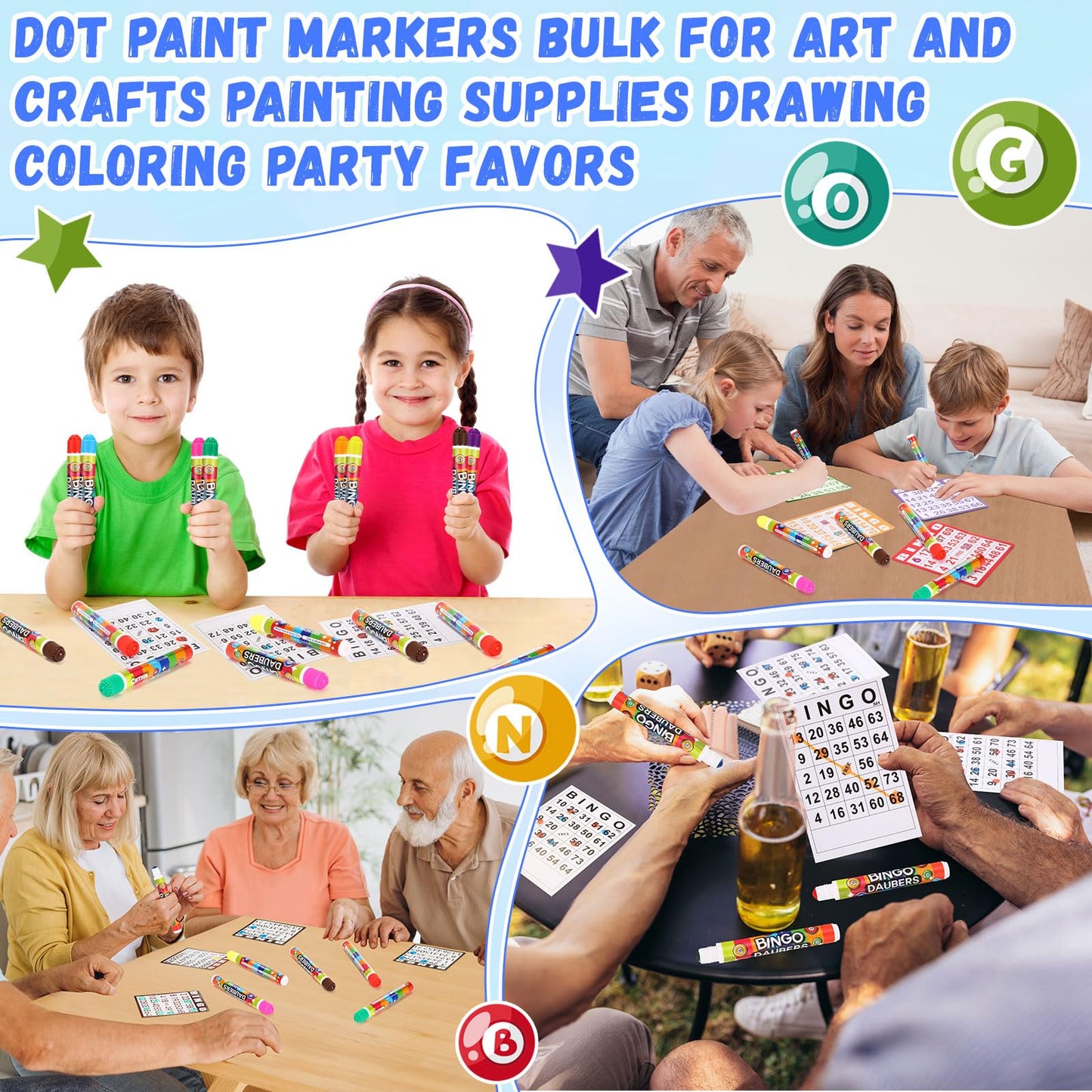 Crtiin 40 Pcs Bingo Daubers Dot Markers Set – 8 Colors, 12ml Each, 5-Inch Easy-Grip