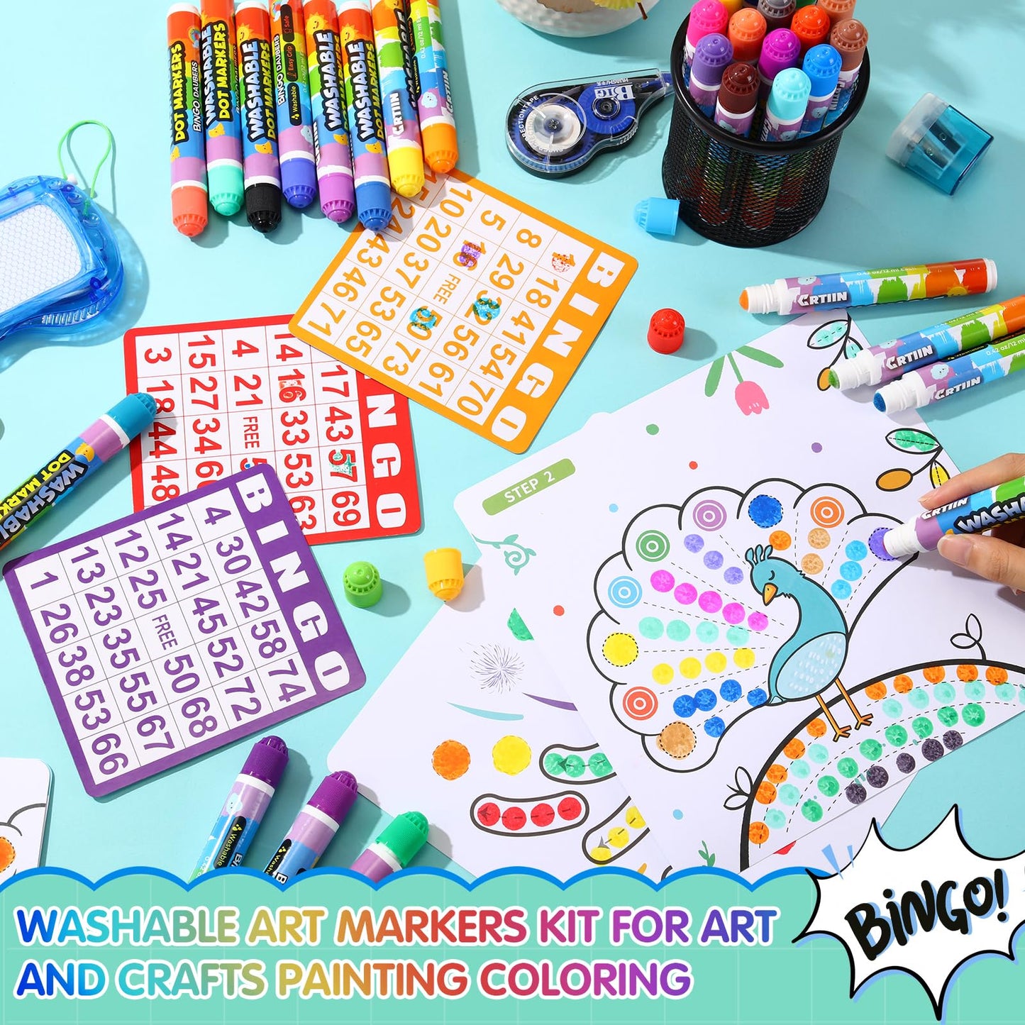 Crtiin 60 Pack Washable Dot Markers Set – 30 Colors, 0.4oz Bingo Daubers for Art & Crafts