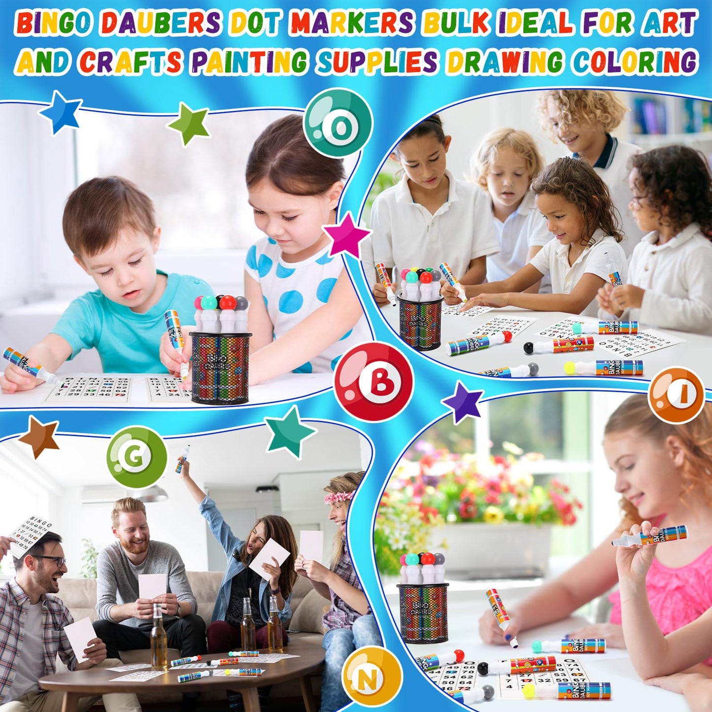 Crtiin 48-Pack Bingo Daubers – 12 Colors, 1.28oz Ink, Quick-Dry Dot Markers