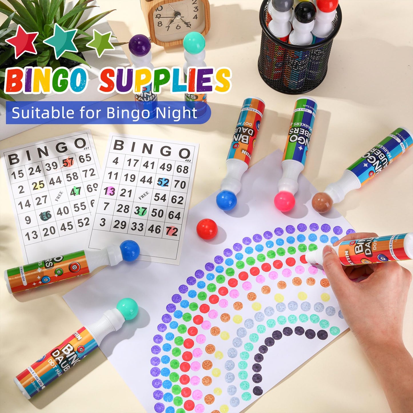 Crtiin 48-Pack Bingo Daubers – 12 Colors, 1.28oz Ink, Quick-Dry Dot Markers