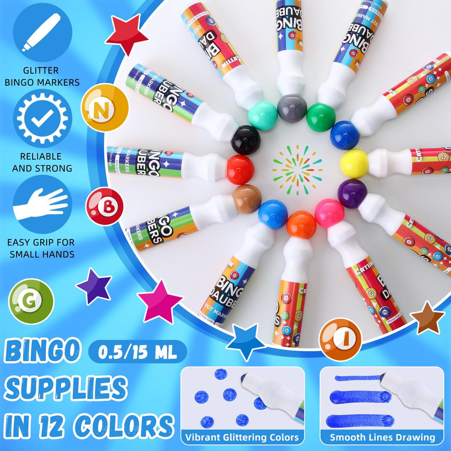 Crtiin 180 Pcs Bingo Daubers Bulk – 12 Colors, 0.5oz