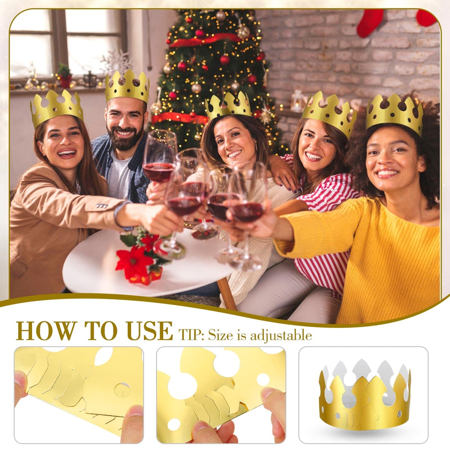 Crtiin 100 Pcs Gold Paper Crowns – Classic Style Party Hats for Adults & Kids
